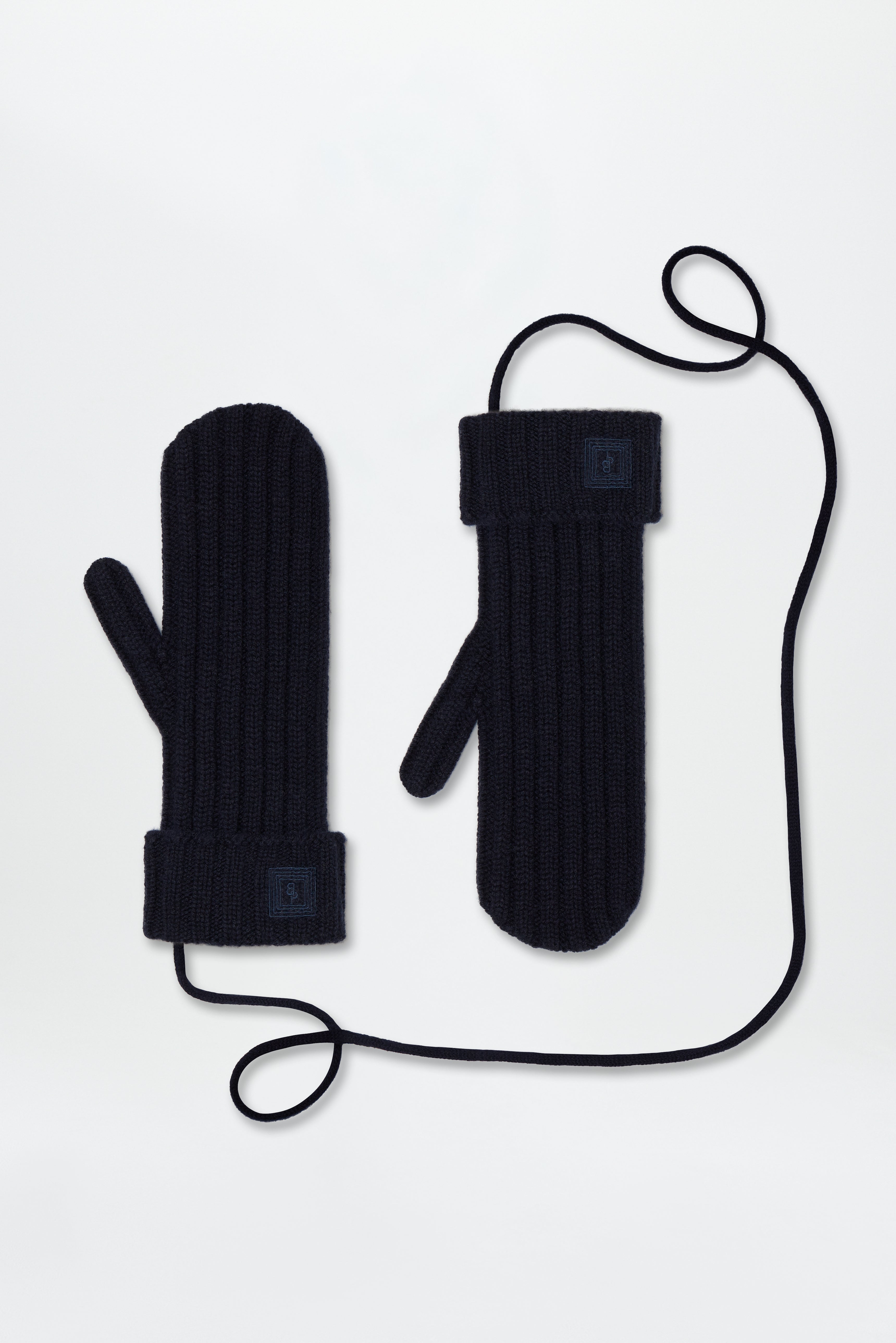 Cashmere Rib Mittens Dark Blue