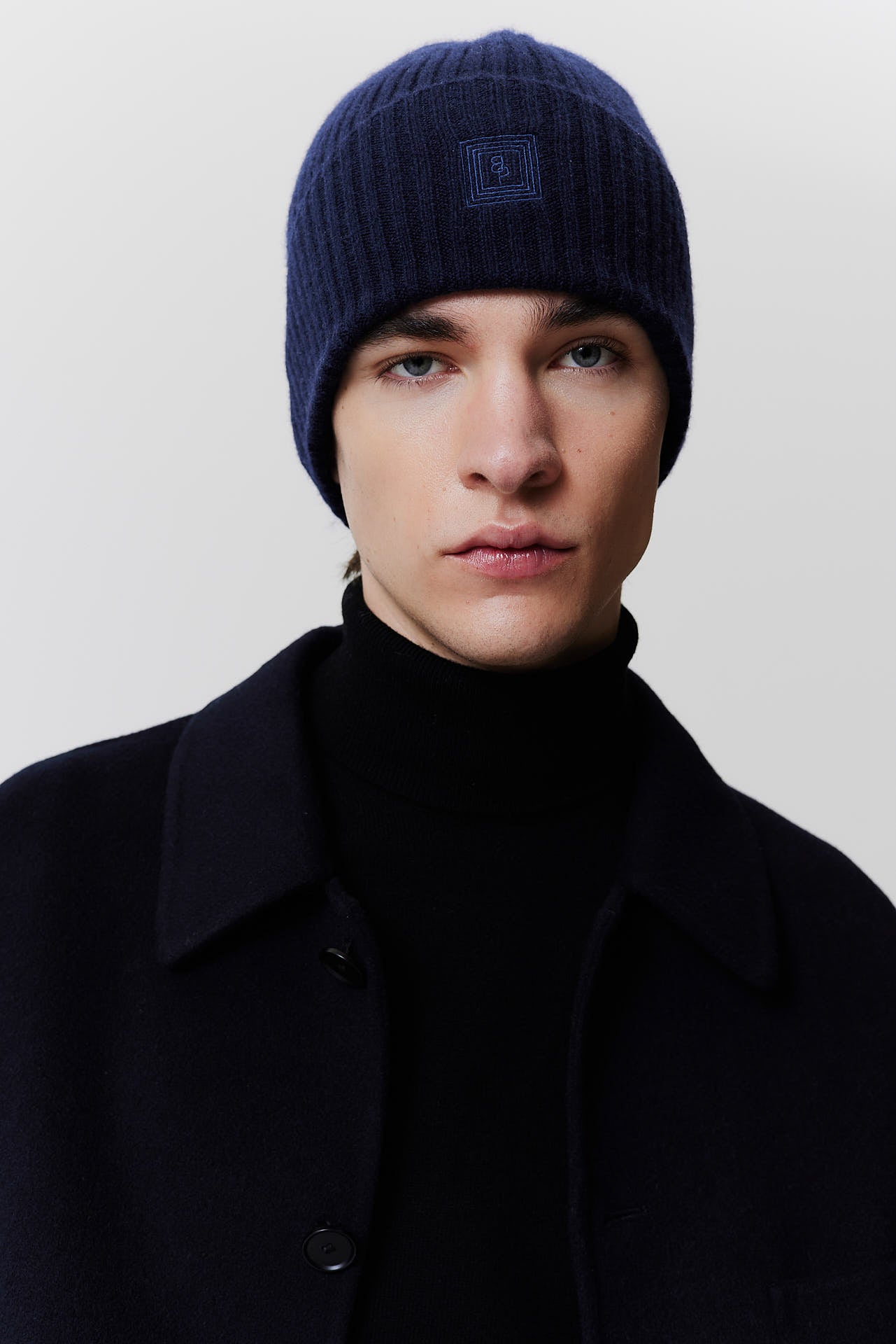 Cashmere Beanie Rib Knit Dark Blue