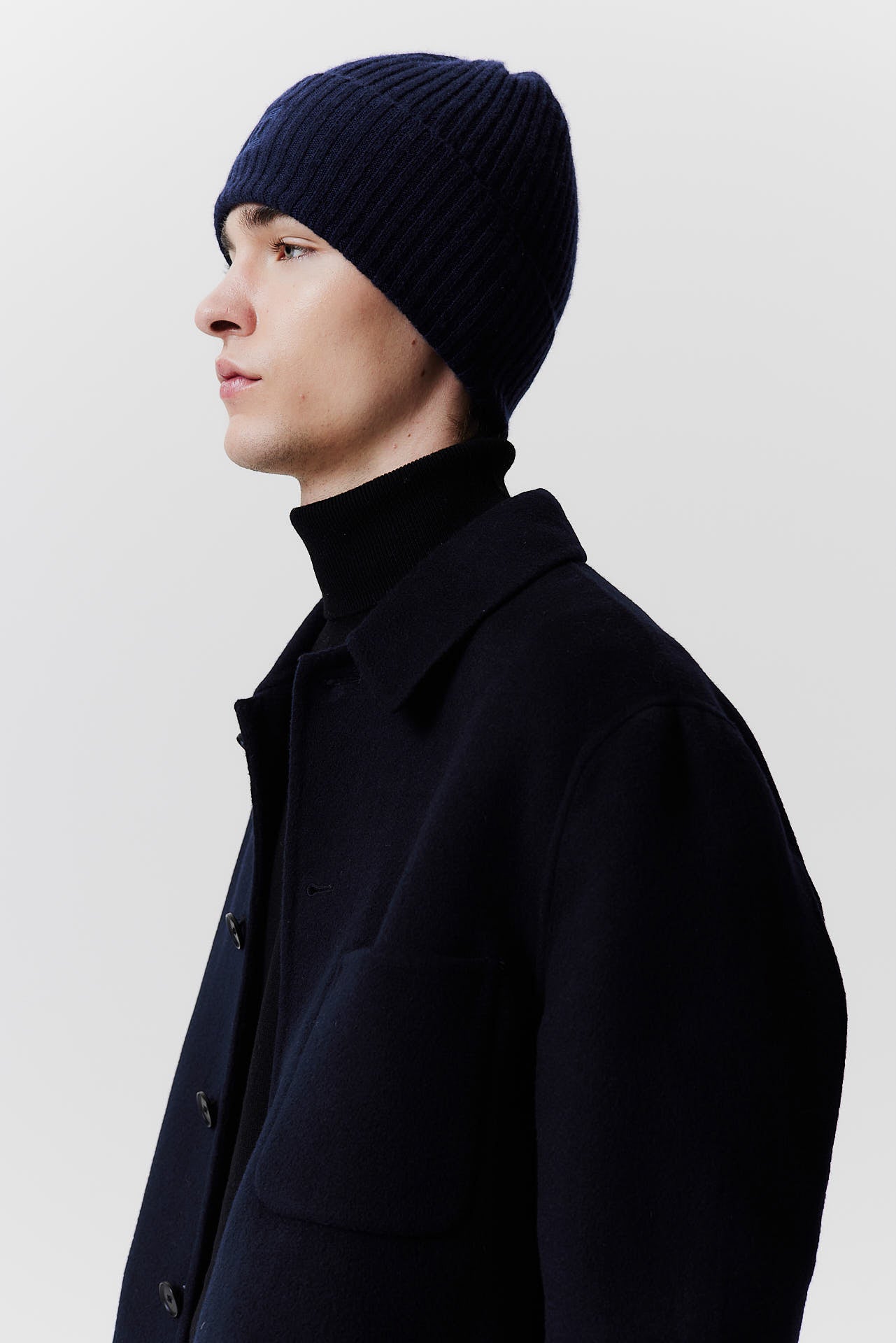 Cashmere Beanie Rib Knit Dark Blue