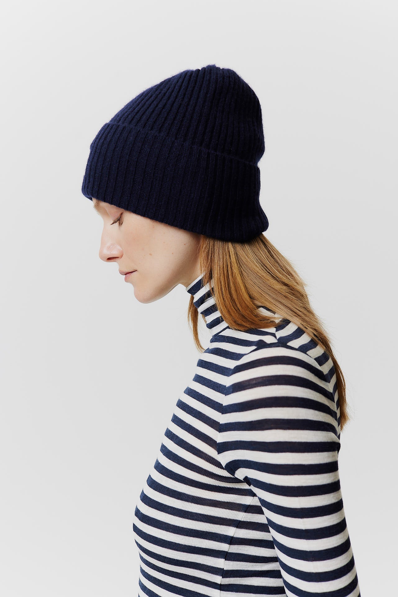Cashmere Rib Beanie Dark Blue