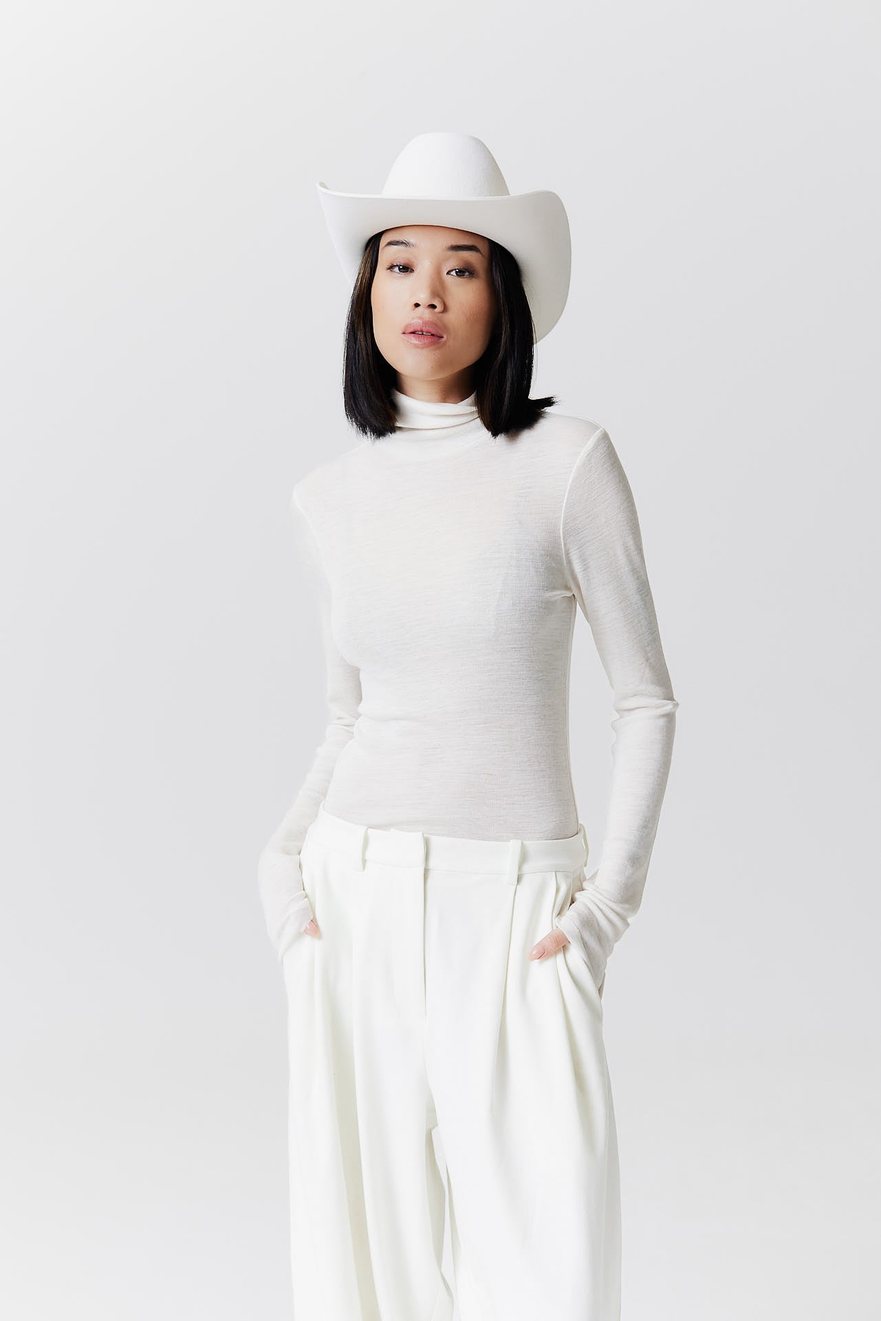 Merino Cowboy Hat Lifted Brim White