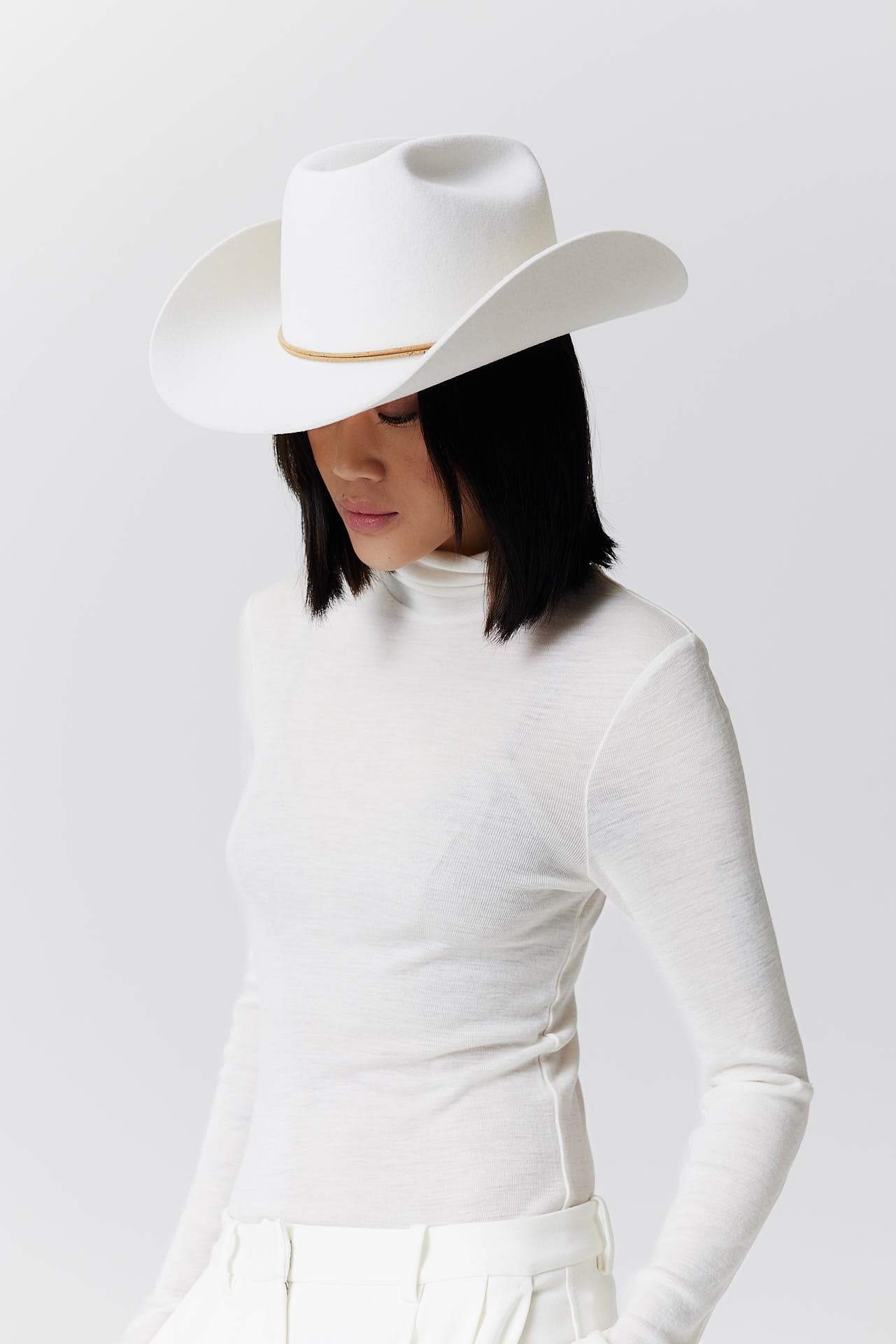 Merino Cowboy Hat Lifted Brim White