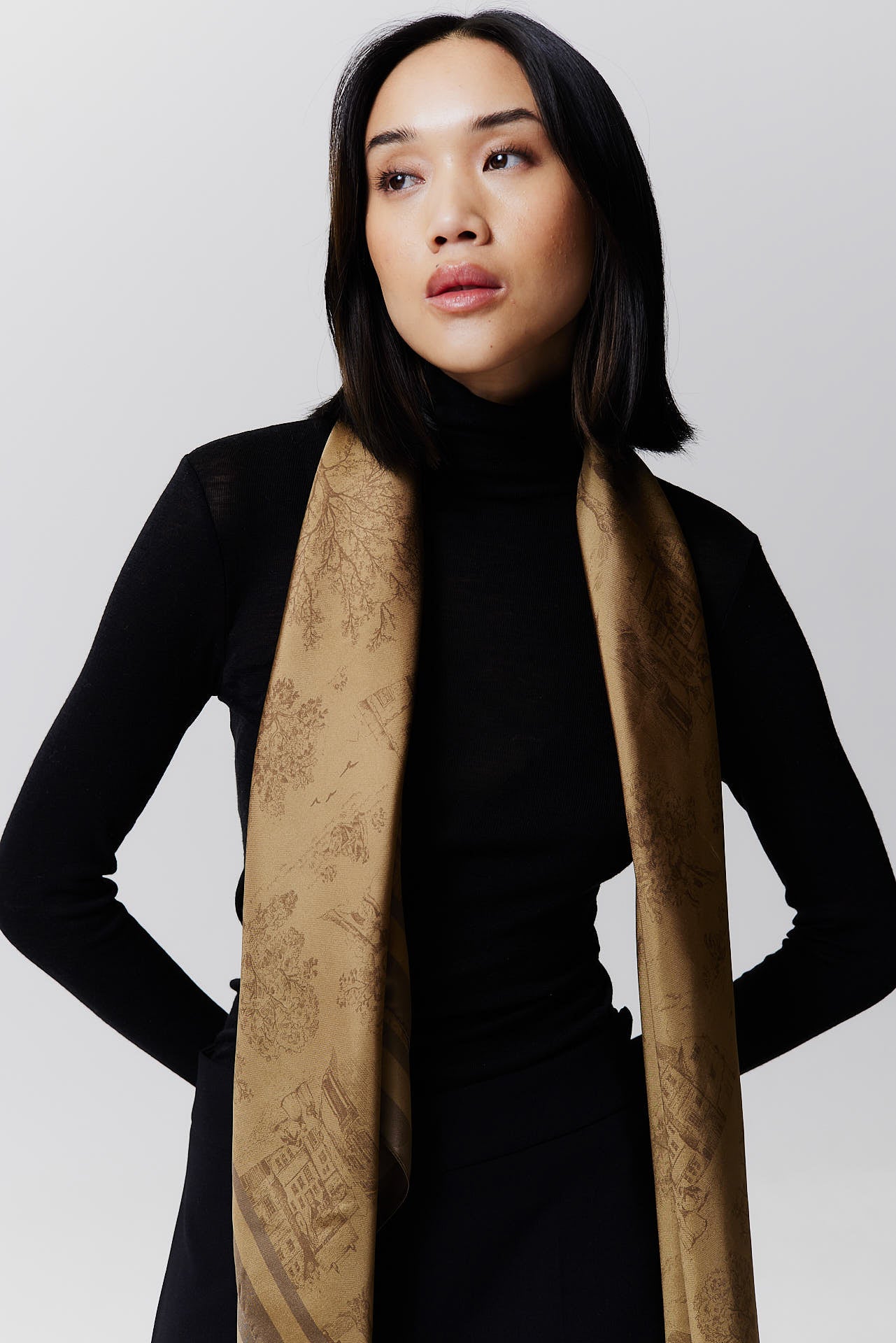 Silk Scarf Toile Valentine 123 Camel