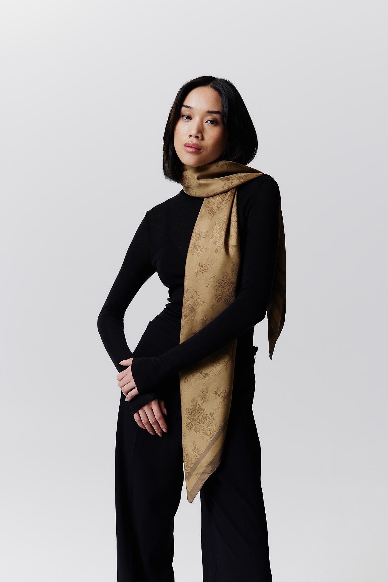 Silk Scarf Toile Valentine 123 Camel