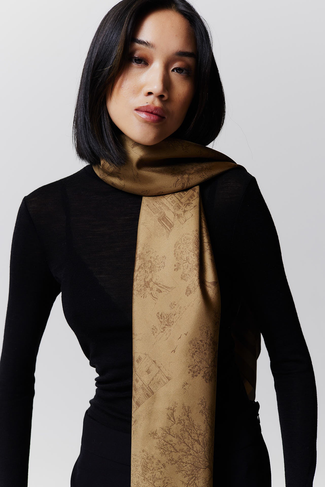 Silk Scarf Toile Valentine 123 Camel