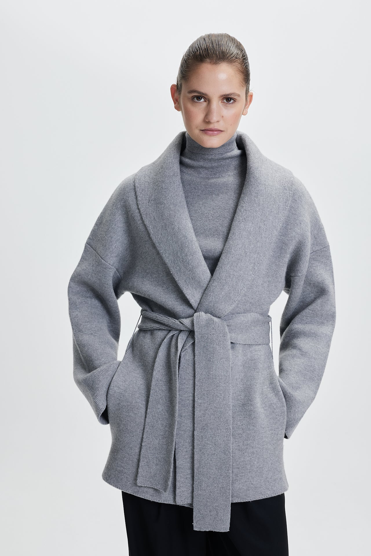 Chunky Belt Cardigan Grey