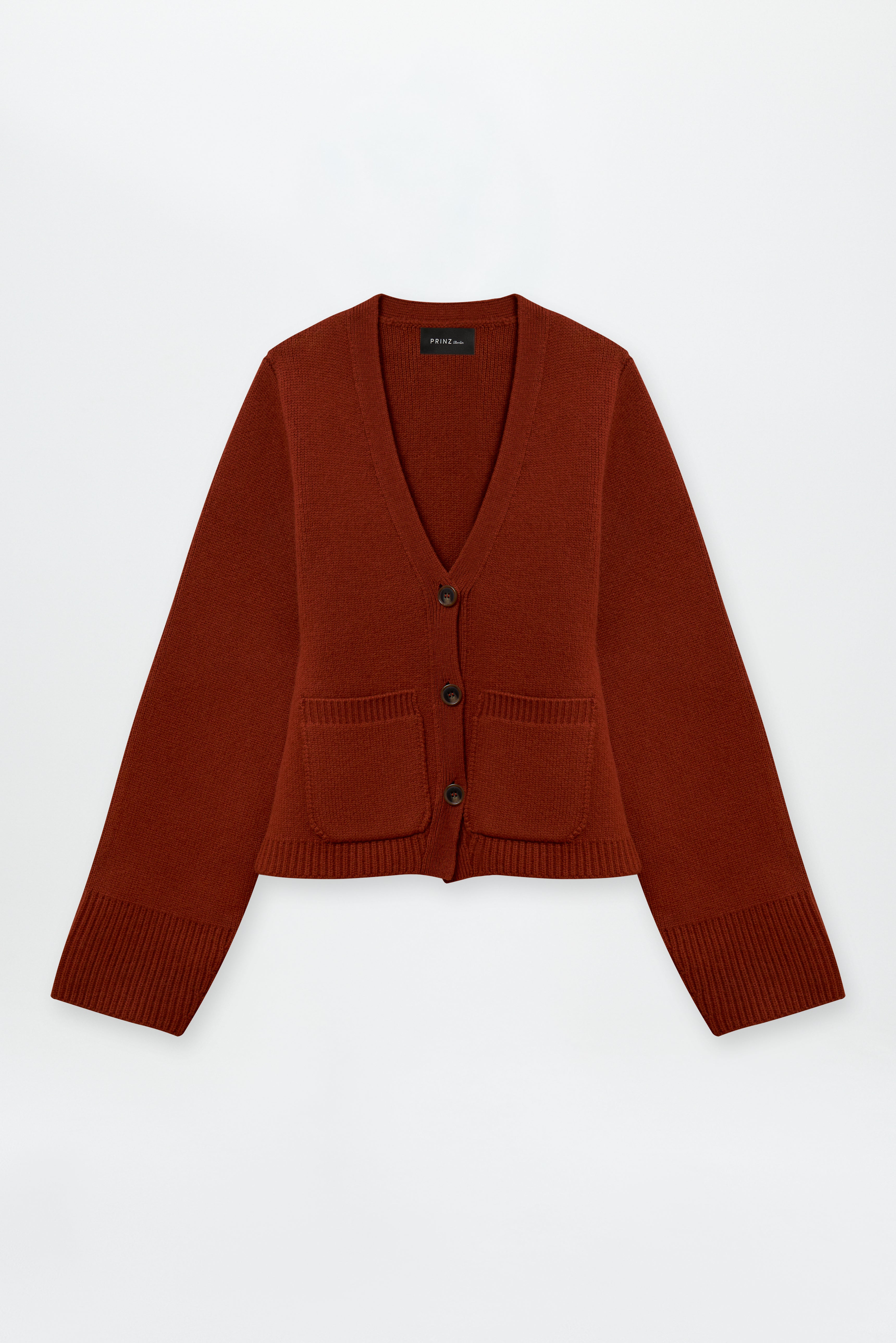 Chunky V-Neck Cardigan Burnt Orange