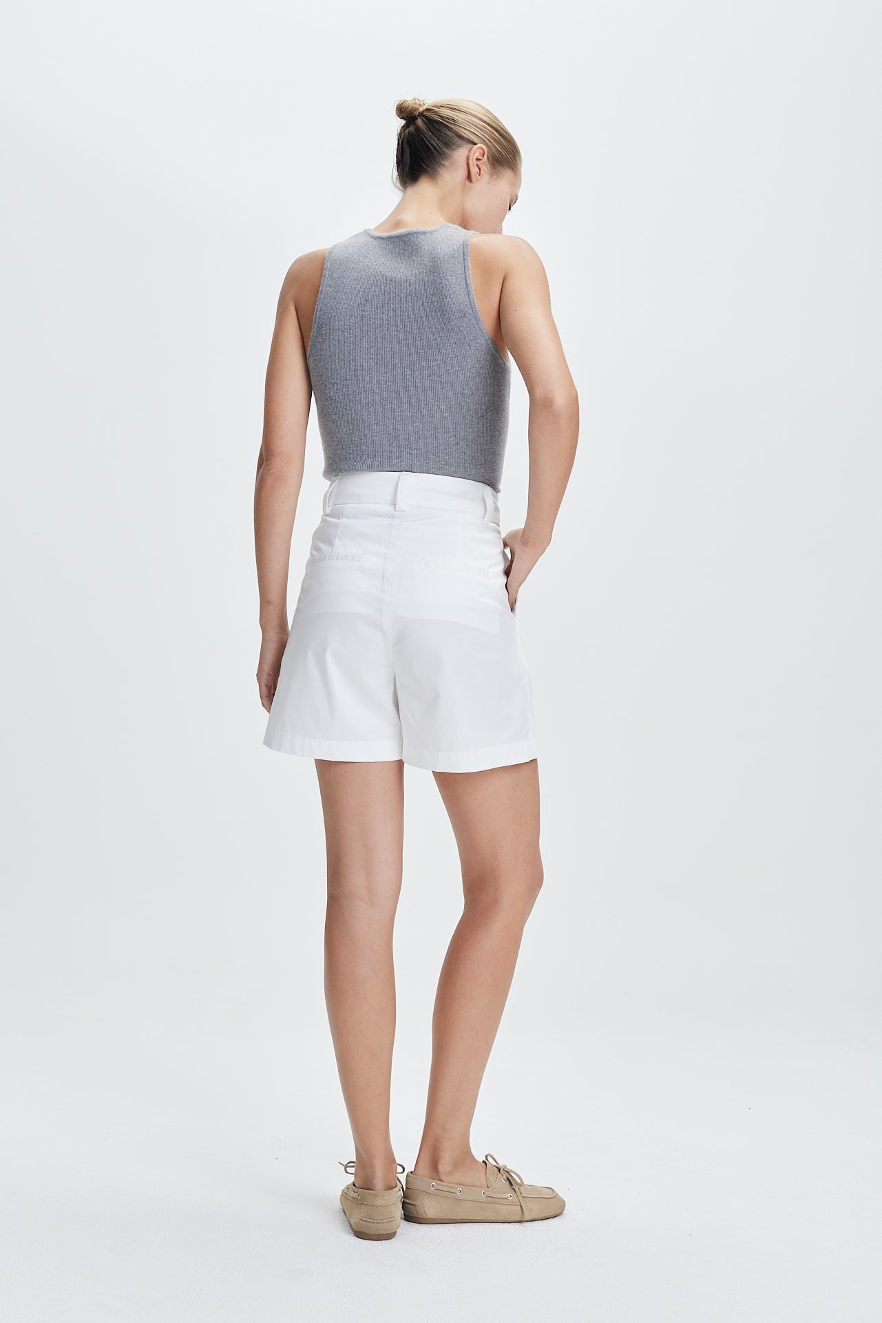 Cotton Pleat Shorts White