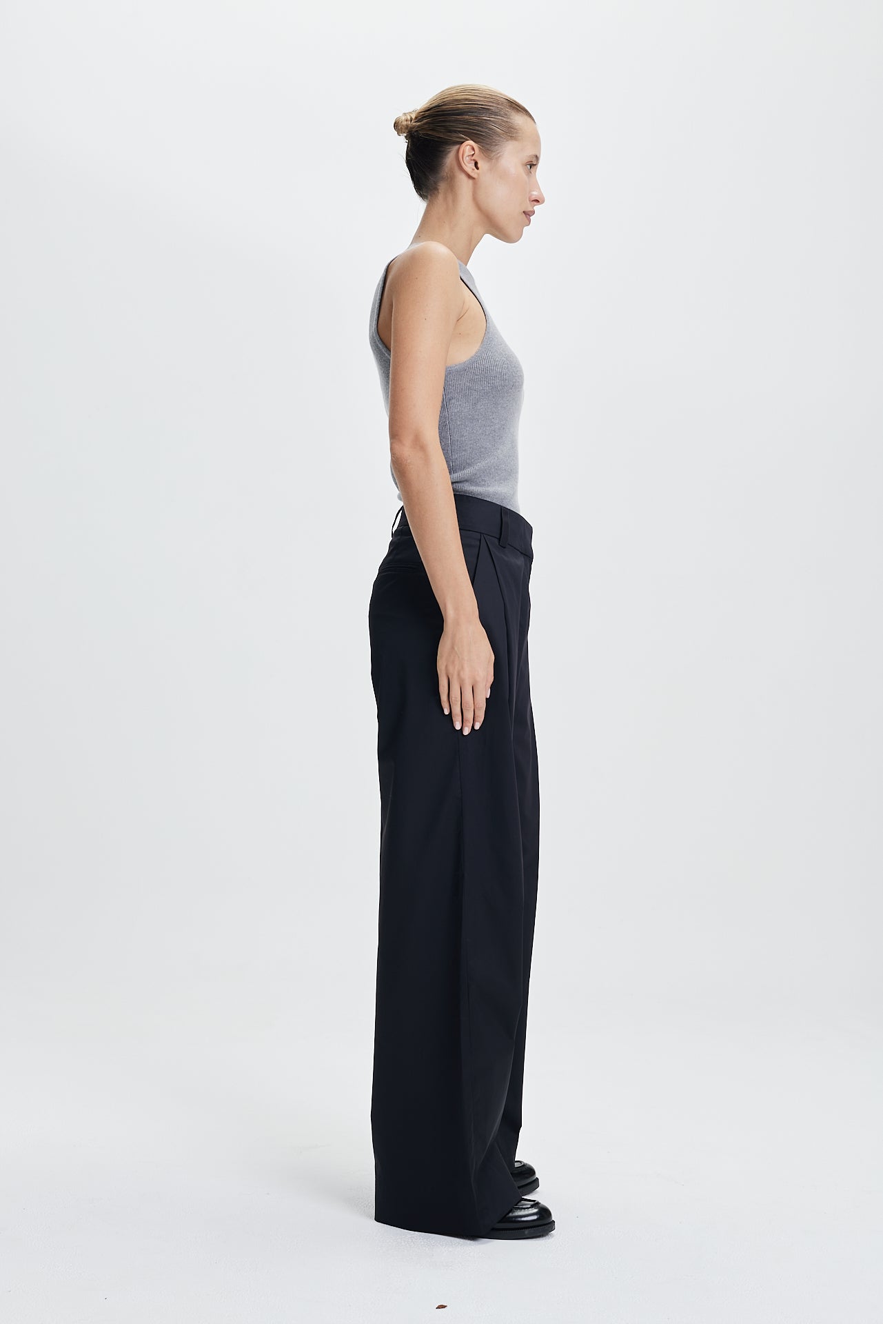 Cotton Pleat Trousers Black