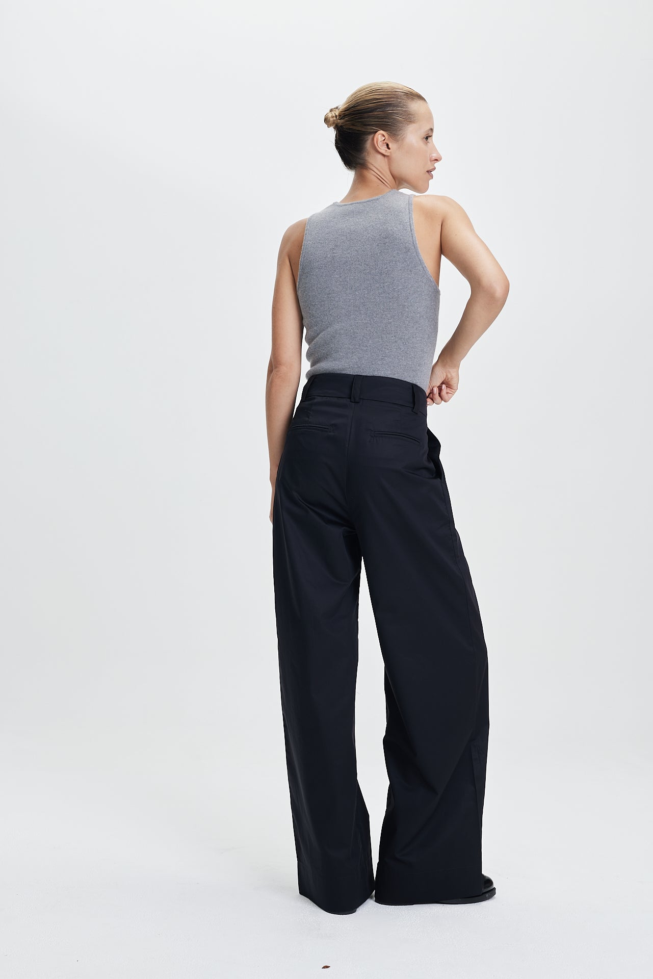 Cotton Pleat Trousers Black