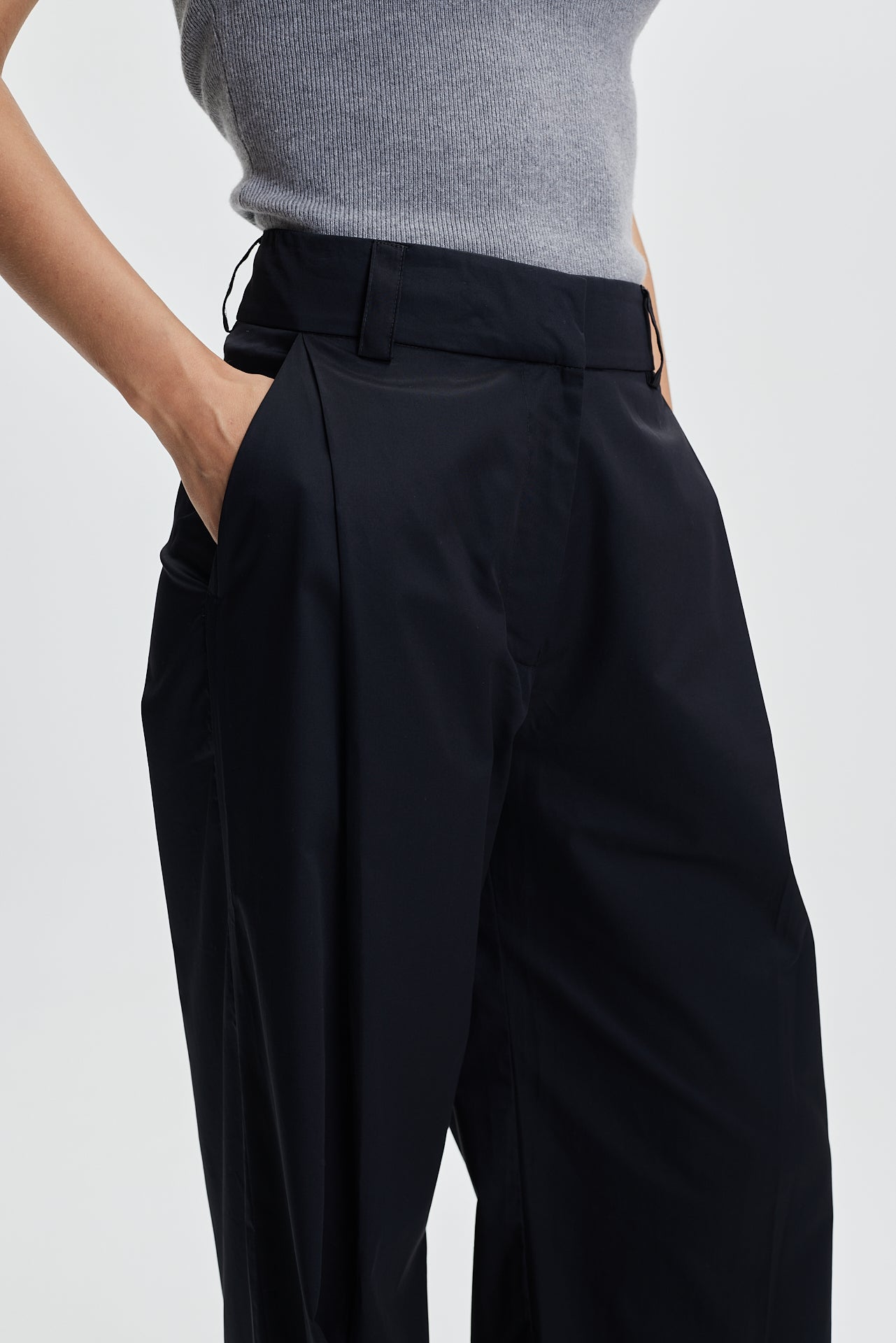 Cotton Pleat Trousers Black