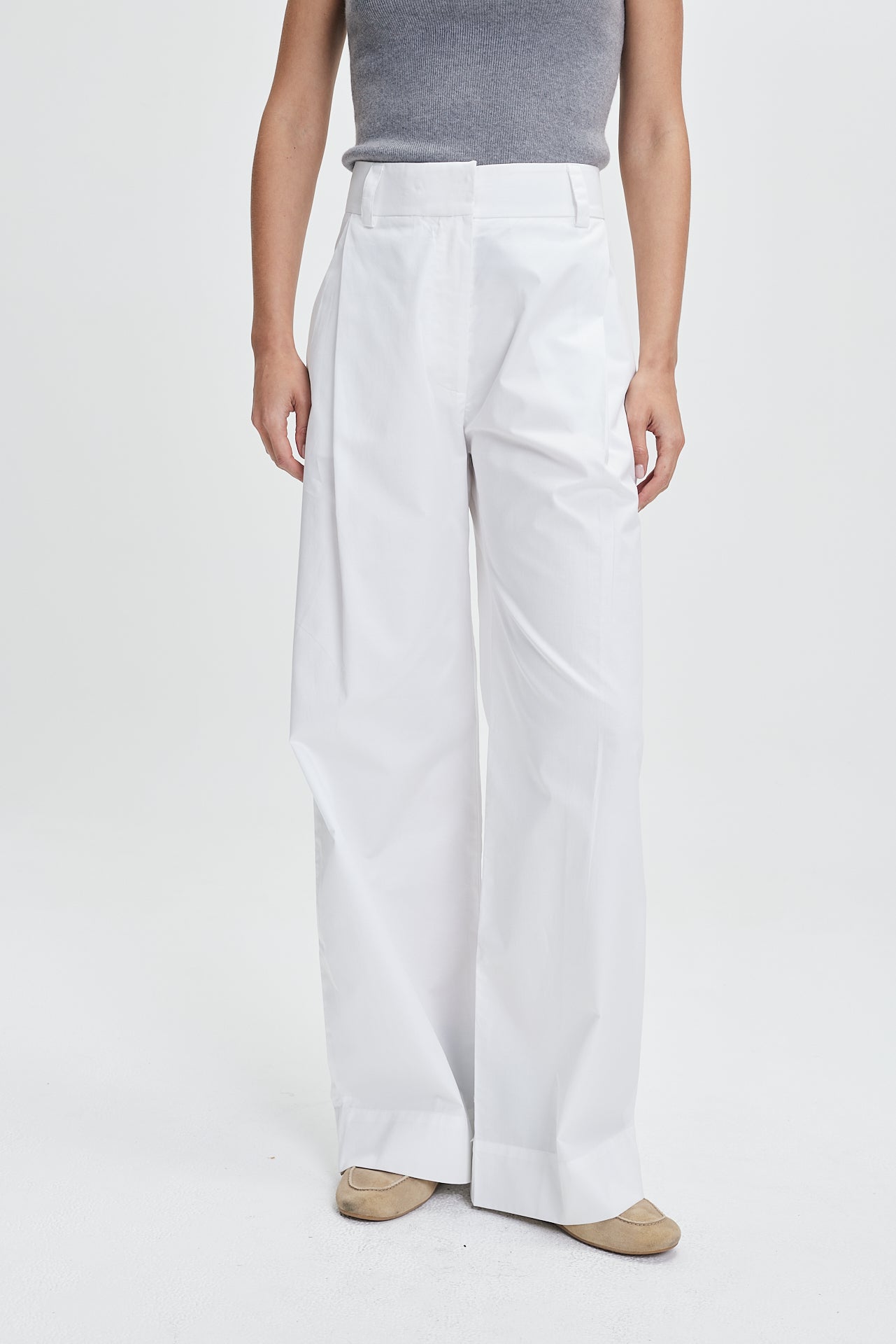 Cotton Pleat Trousers White