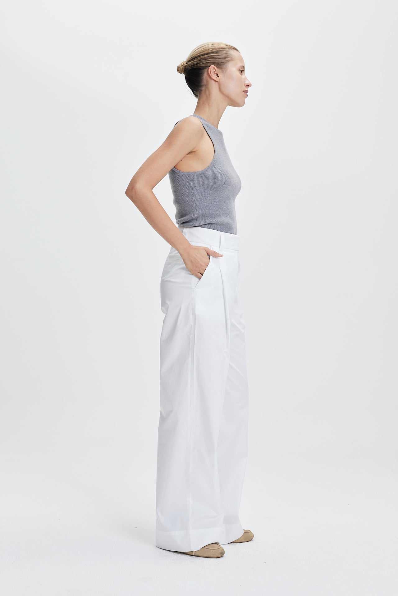 Cotton Pleat Trousers White