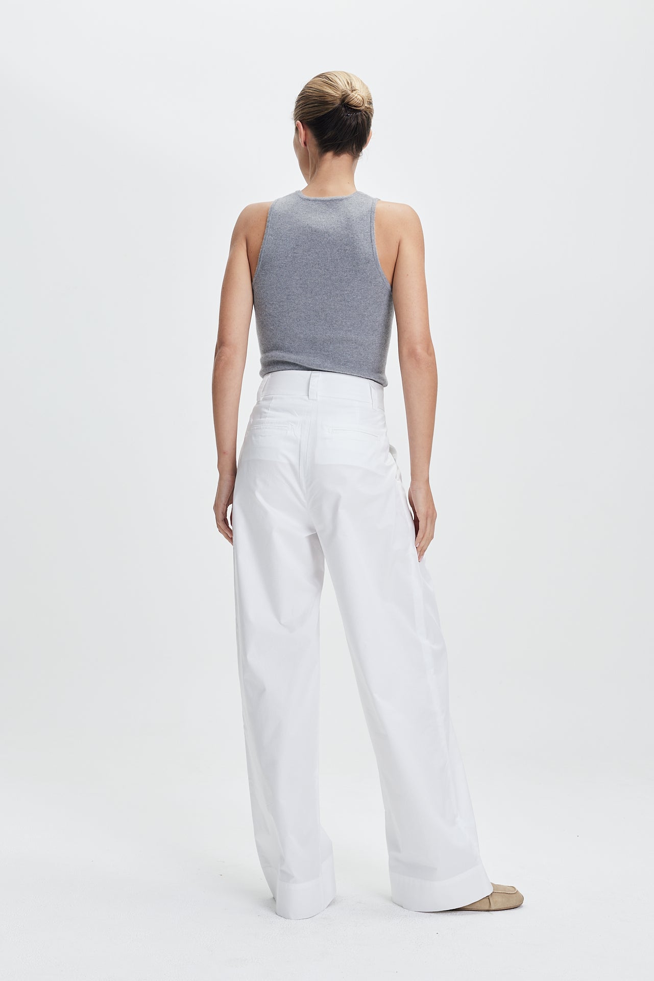 Cotton Pleat Trousers White