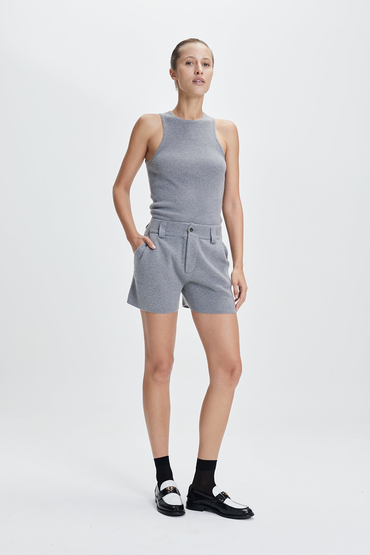 Fine Pleat Shorts Grey