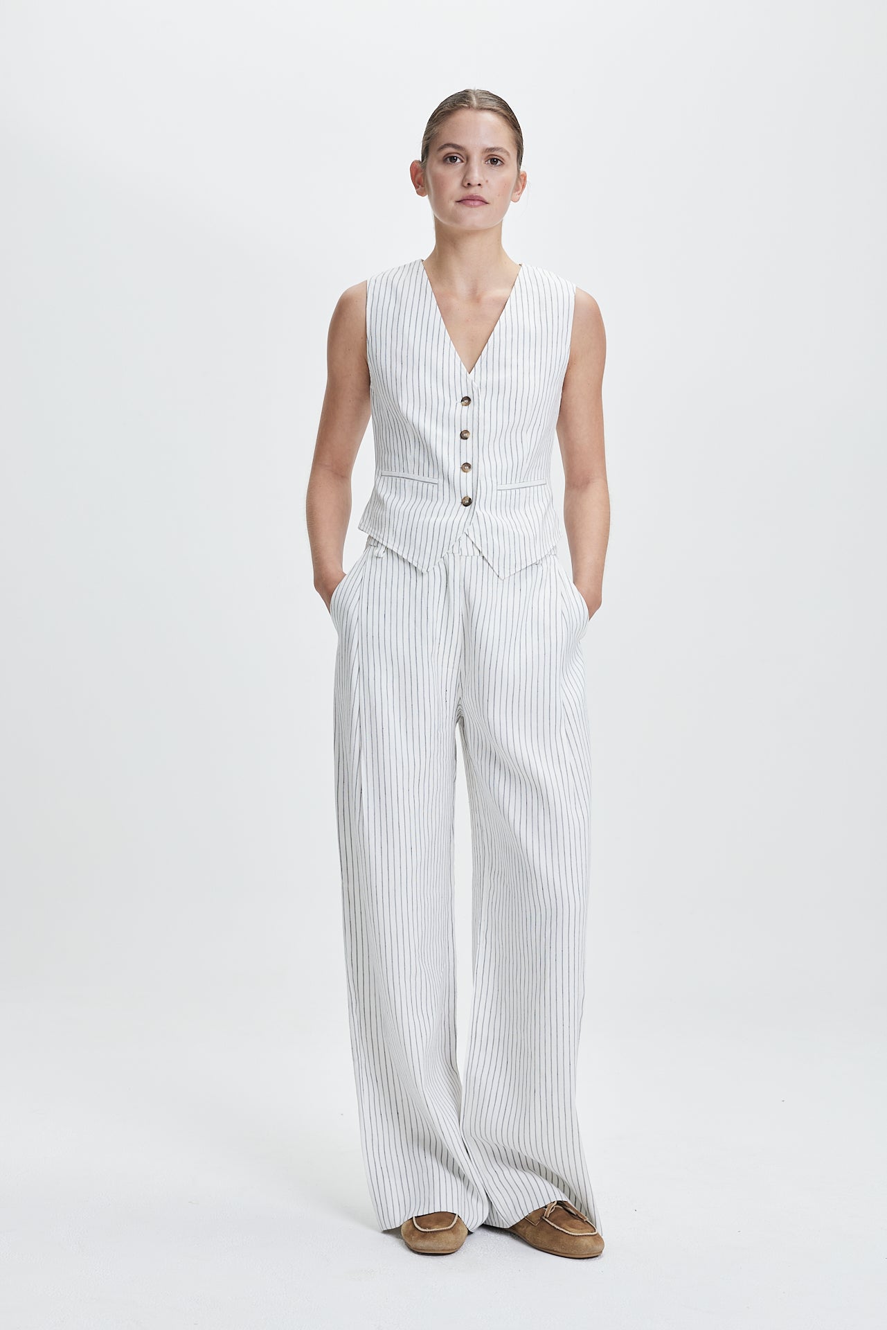 Linen Vest Off-White Stripes
