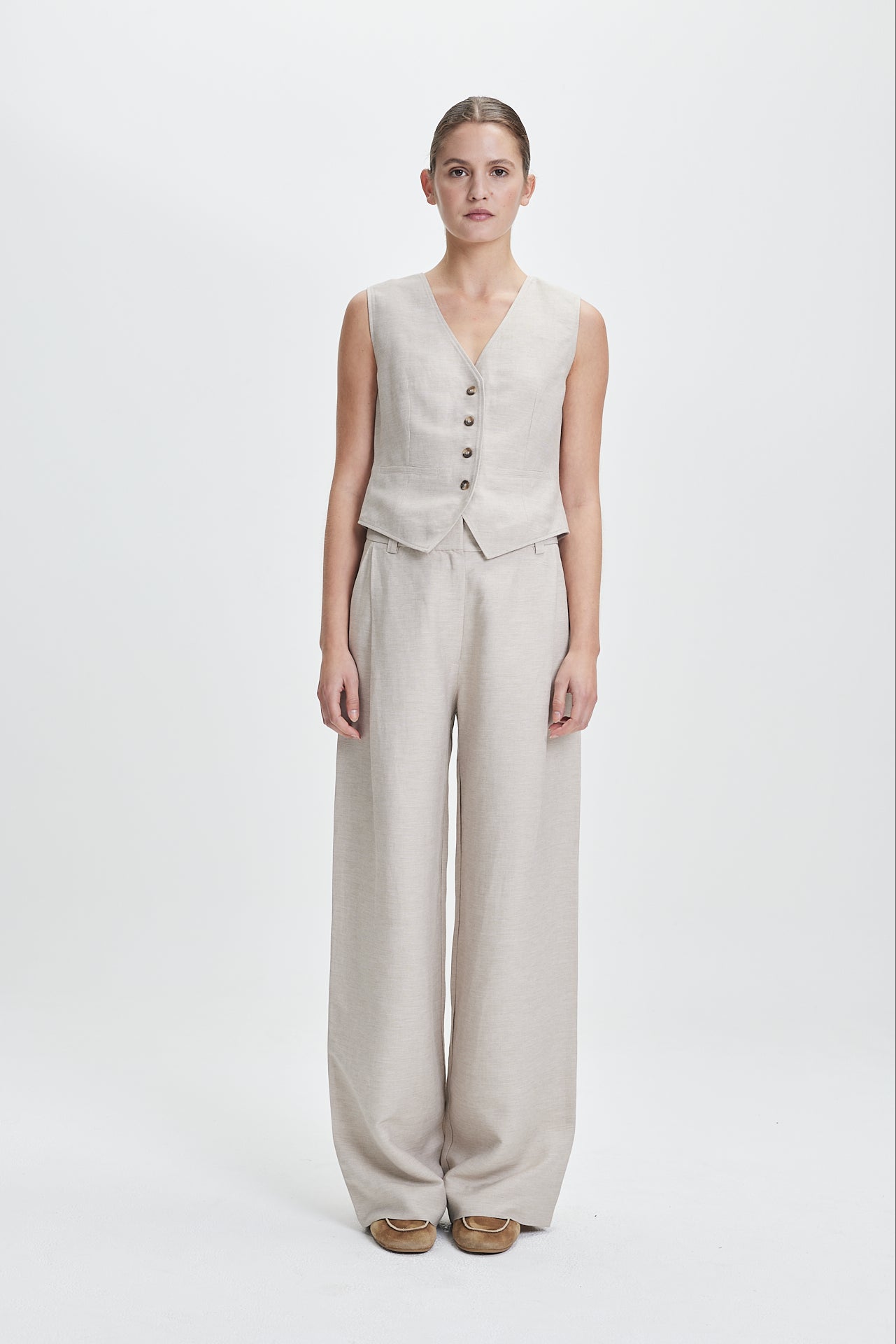 Linen Pleat Trousers Taupe