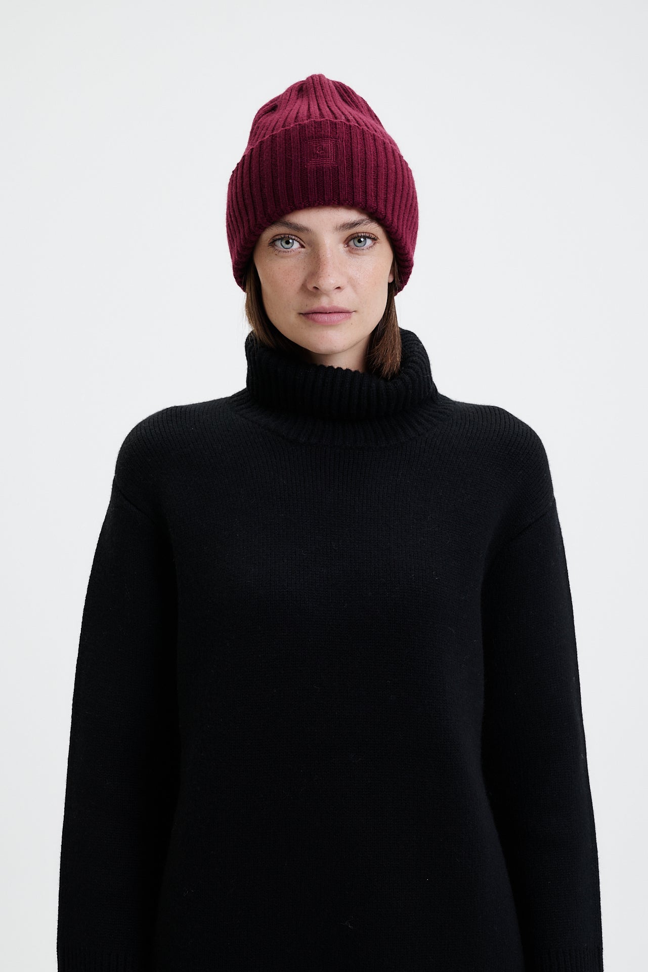 Cashmere Beanie Rib Knit Bordeaux