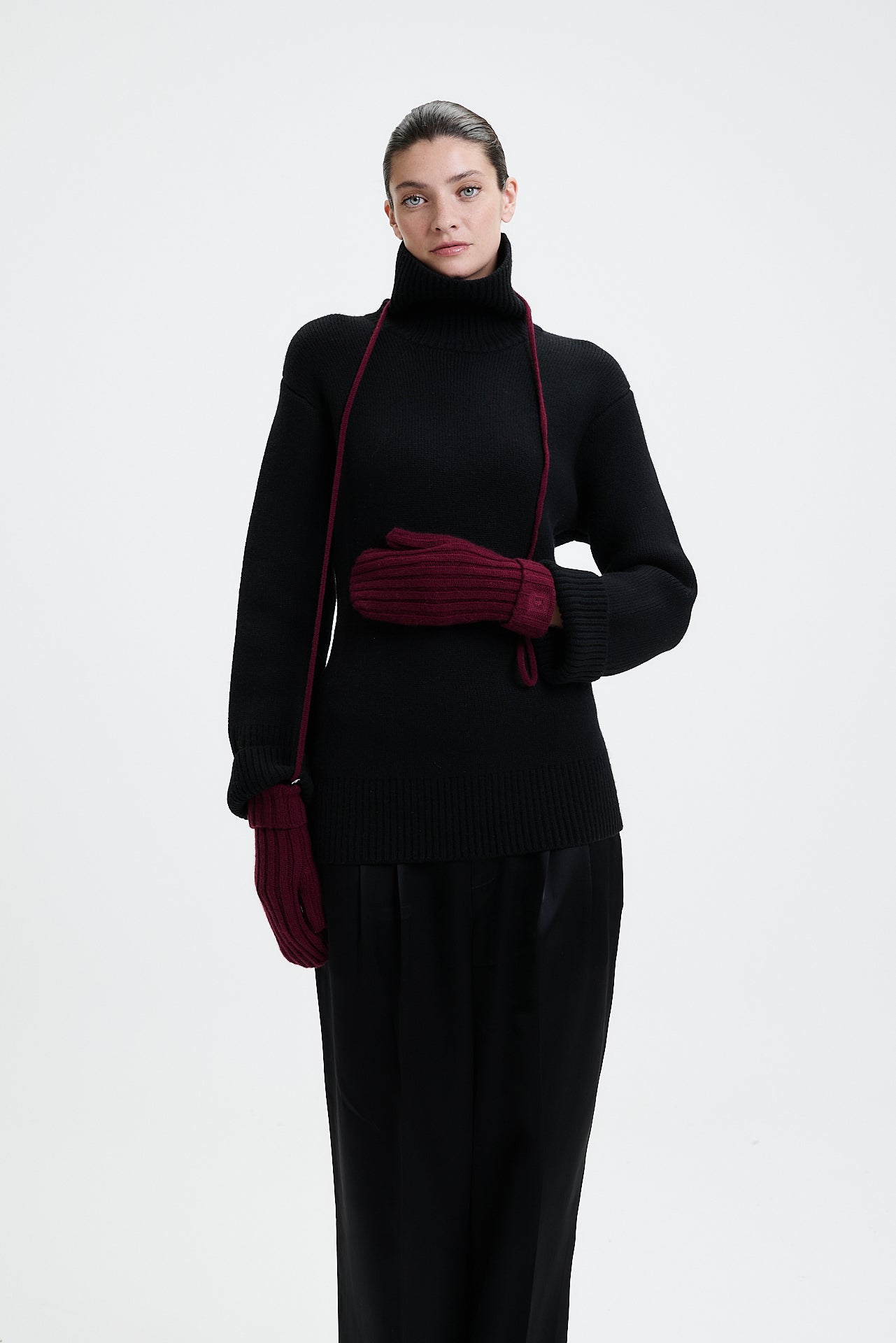 Cashmere Rib Mittens Burgundy