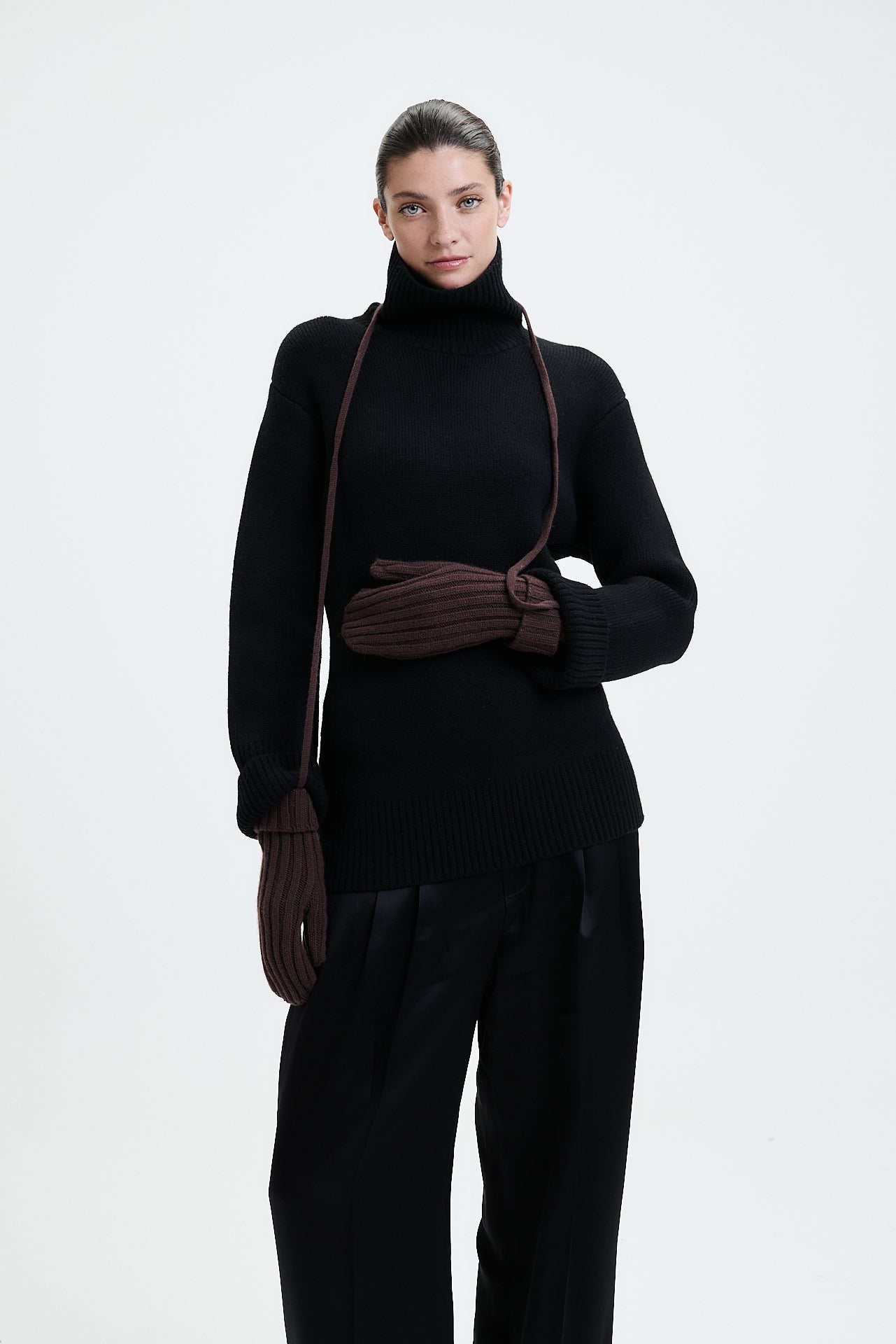 Cashmere Rib Mittens Chocolate