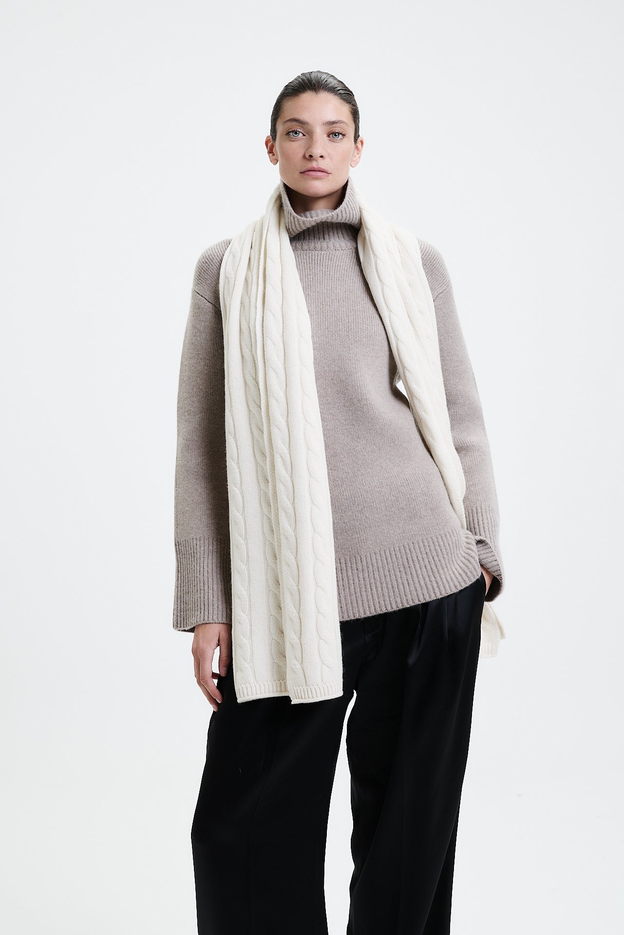 Cashmere Scarf Cable Knit Off-White
