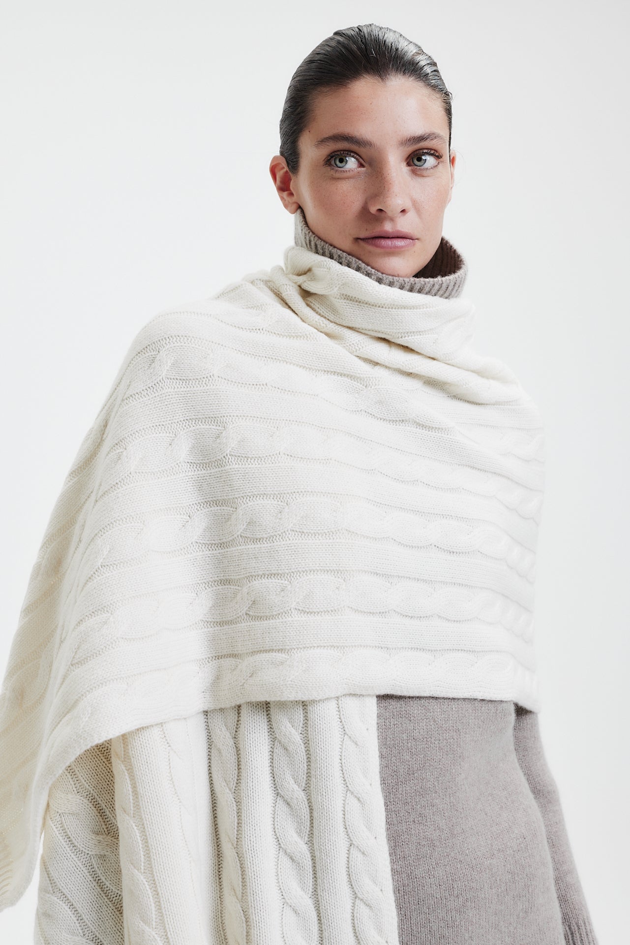 Cashmere Scarf Cable Knit Off-White