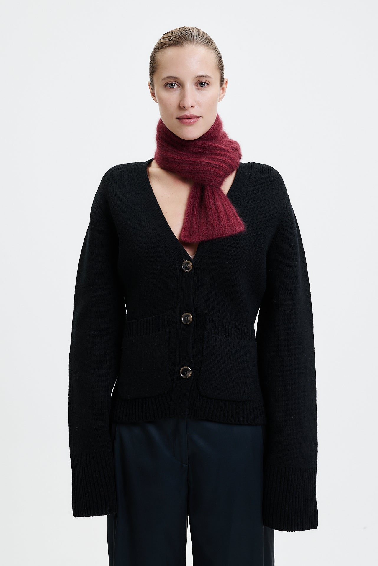 Kaschmir Kurzschal Hand Knit Bordeaux