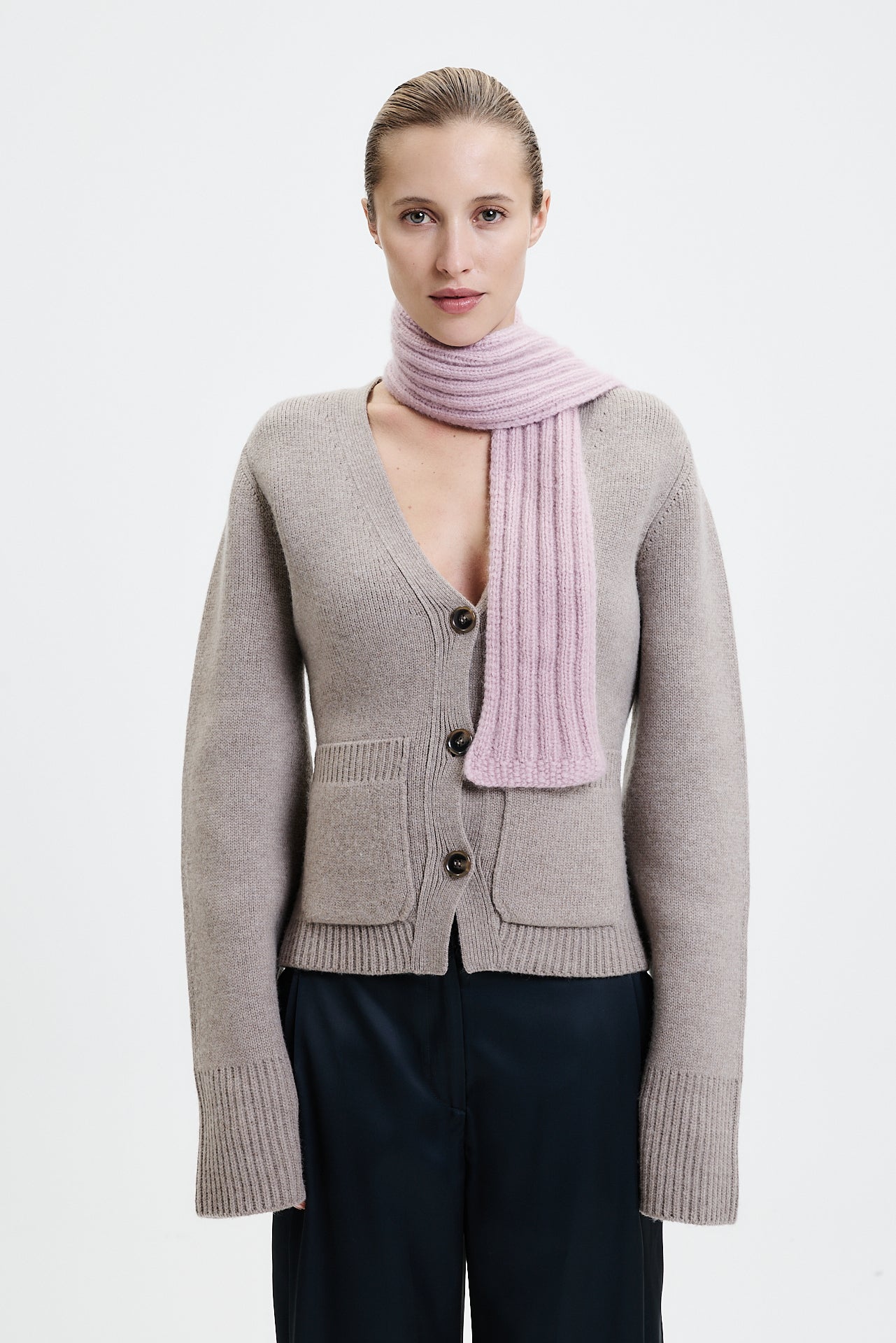 Cashmere Short Scarf Hand Knit Rose