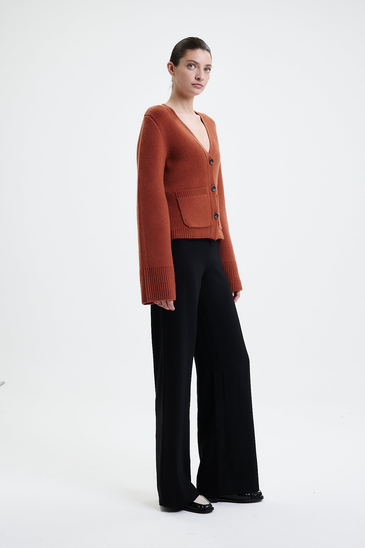 Chunky V-Neck Cardigan Burnt Orange