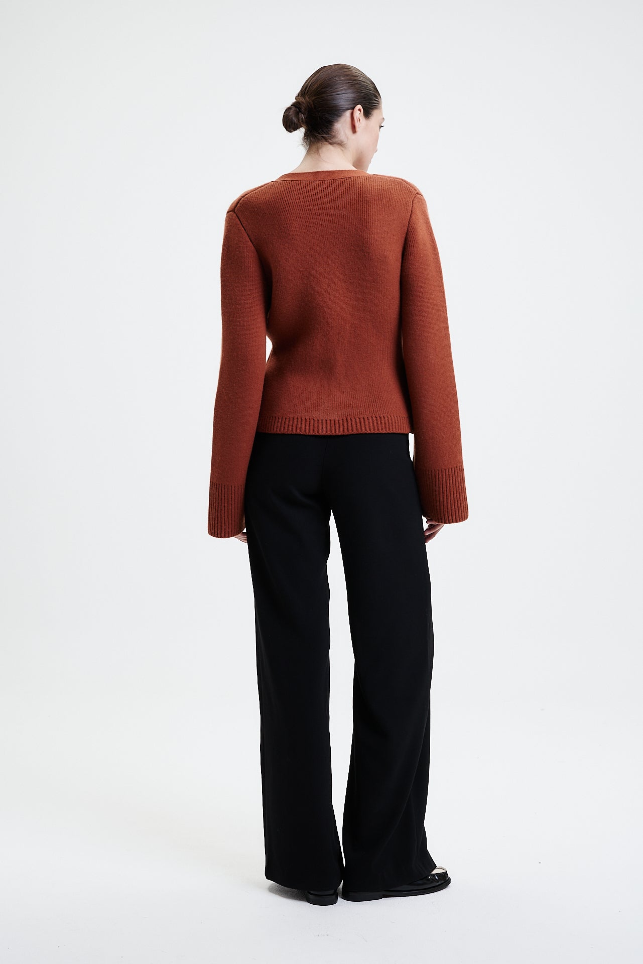 Chunky V-Neck Cardigan Burnt Orange