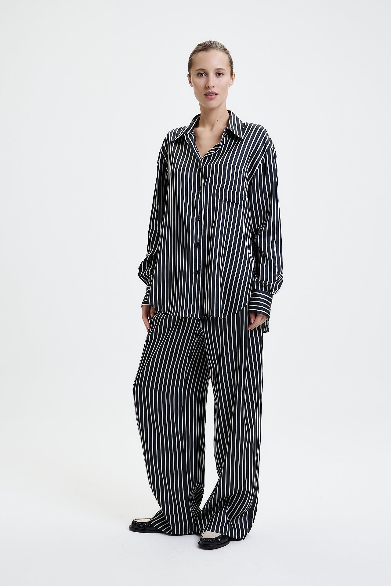 Oversized Blouse Soft Touch Black Striped