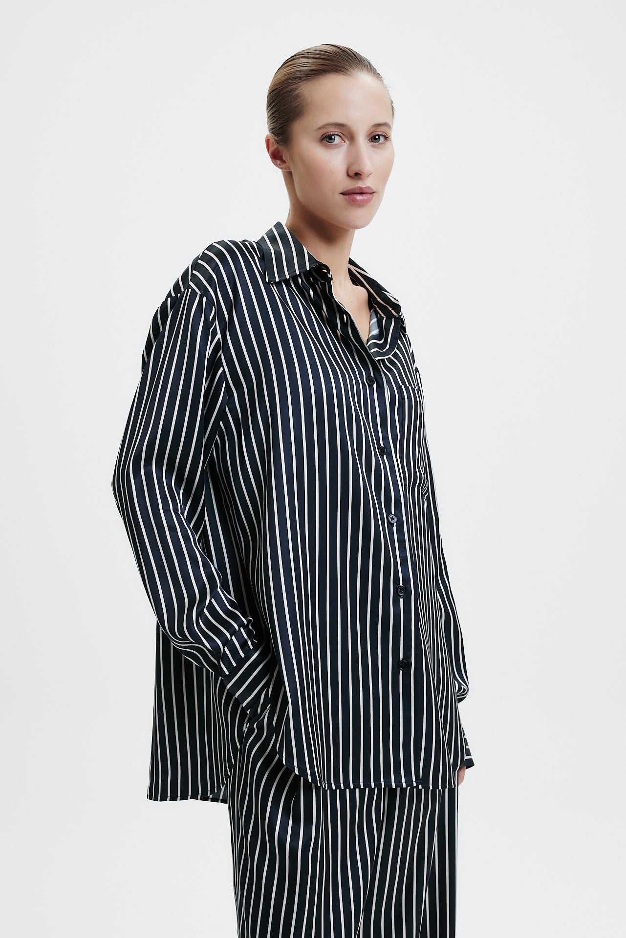 Oversized Blouse Soft Touch Black Striped