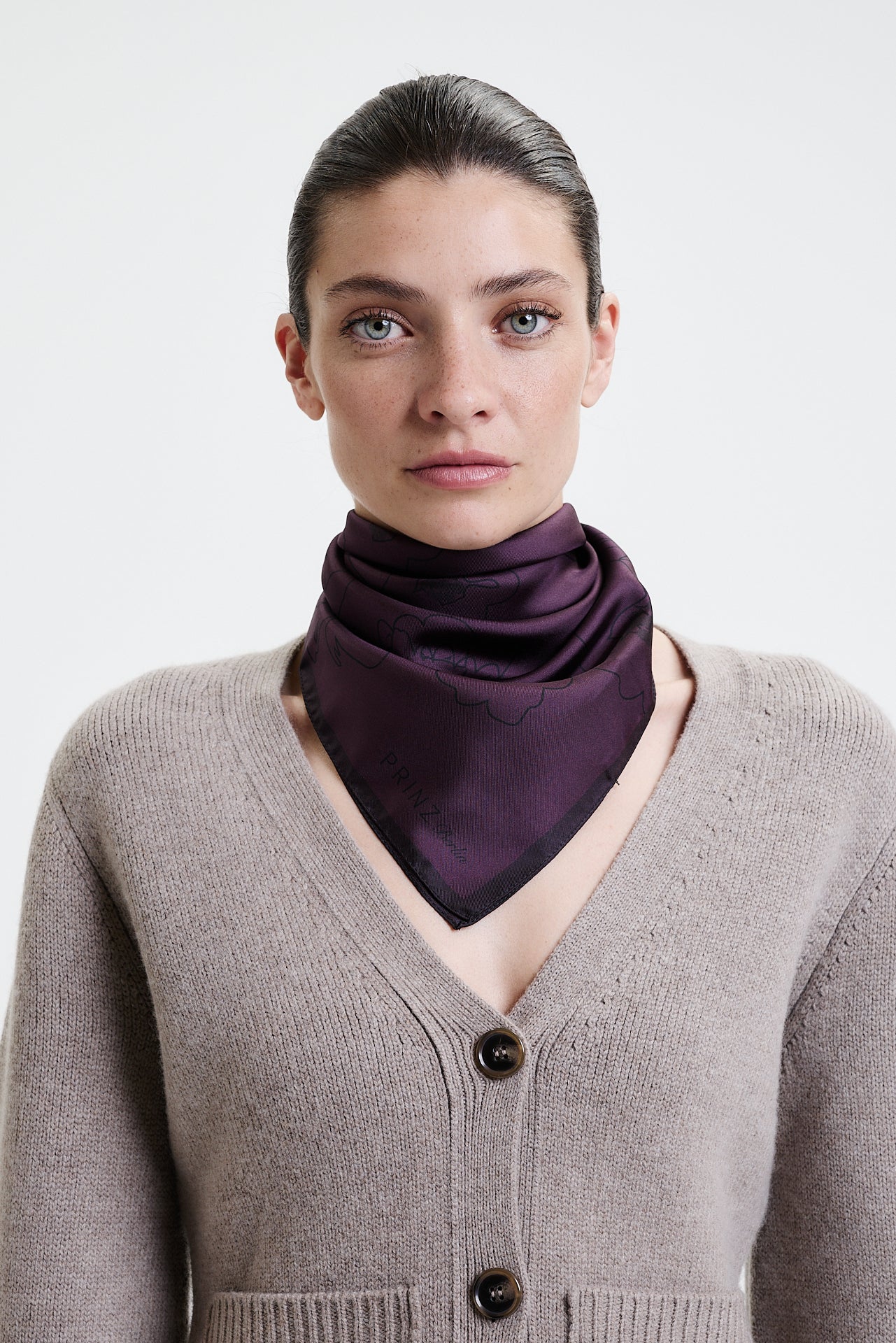 Silk Scarf Flowers 70 Aubergine