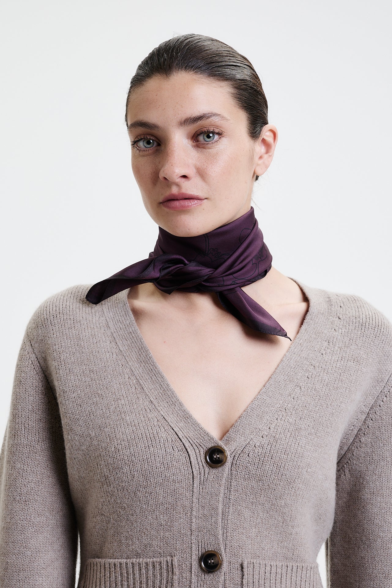 Silk Scarf Flowers 70 Aubergine