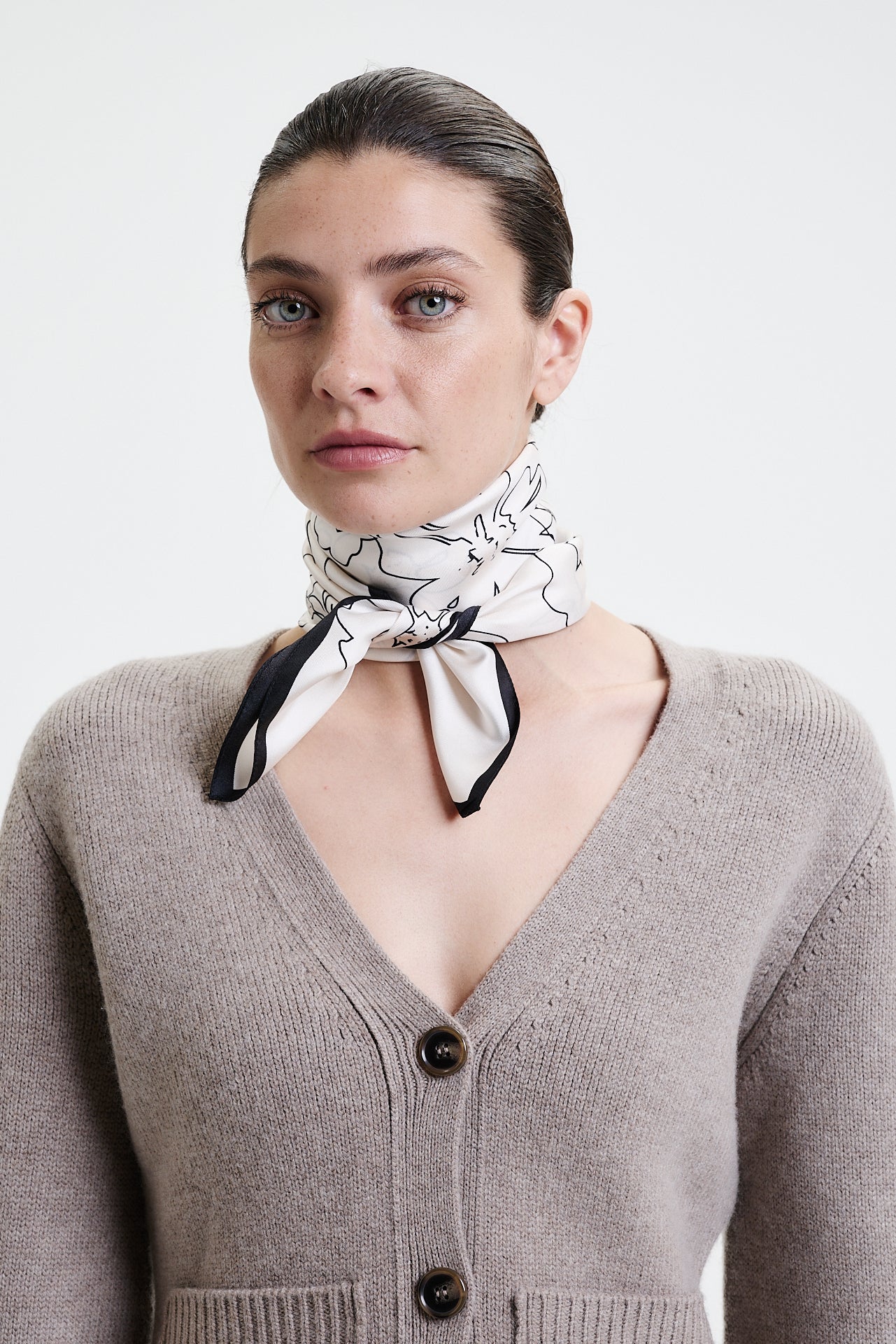 Silk Scarf Flowers 70 Off-White