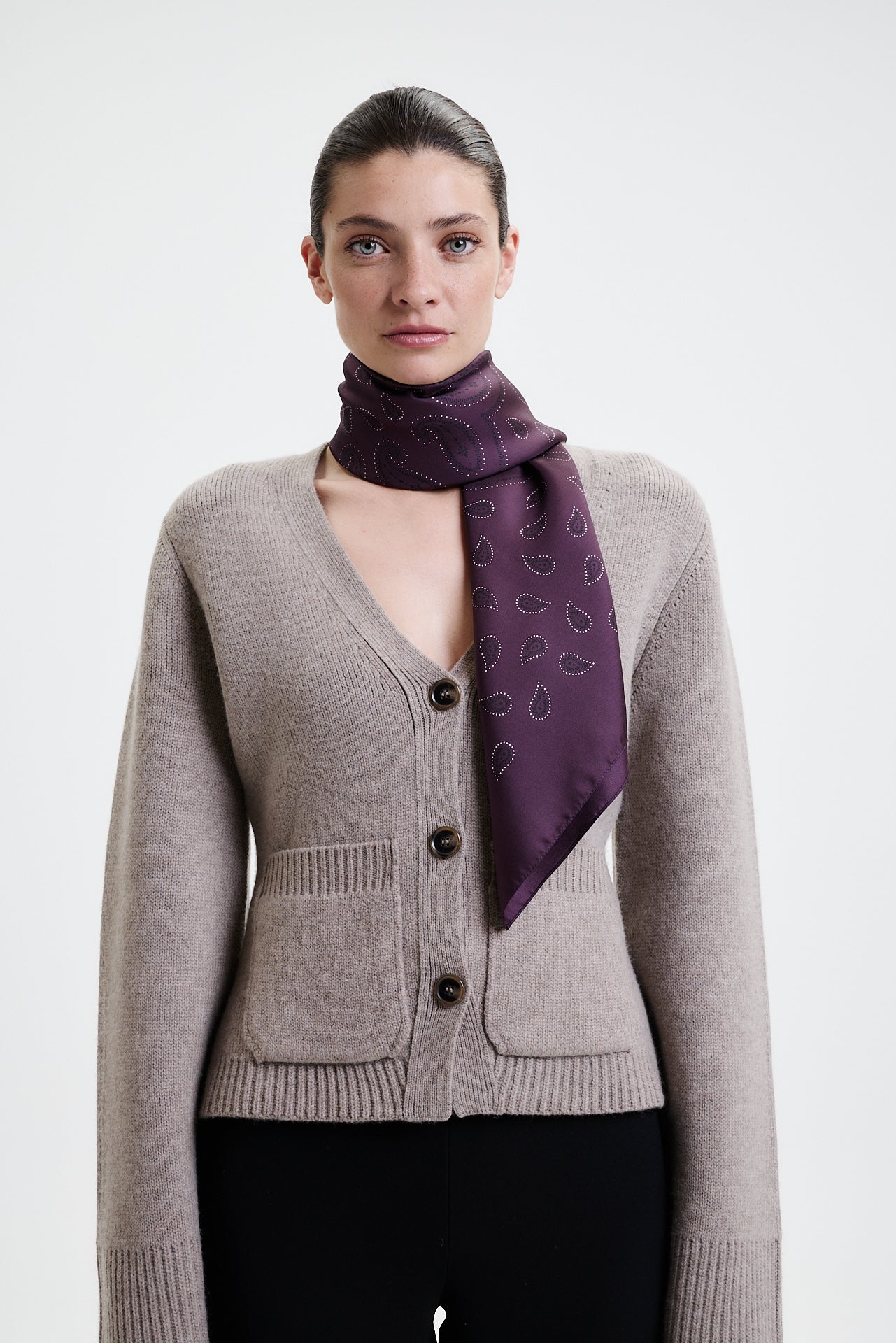 Silk Scarf Paisley 90 Aubergine