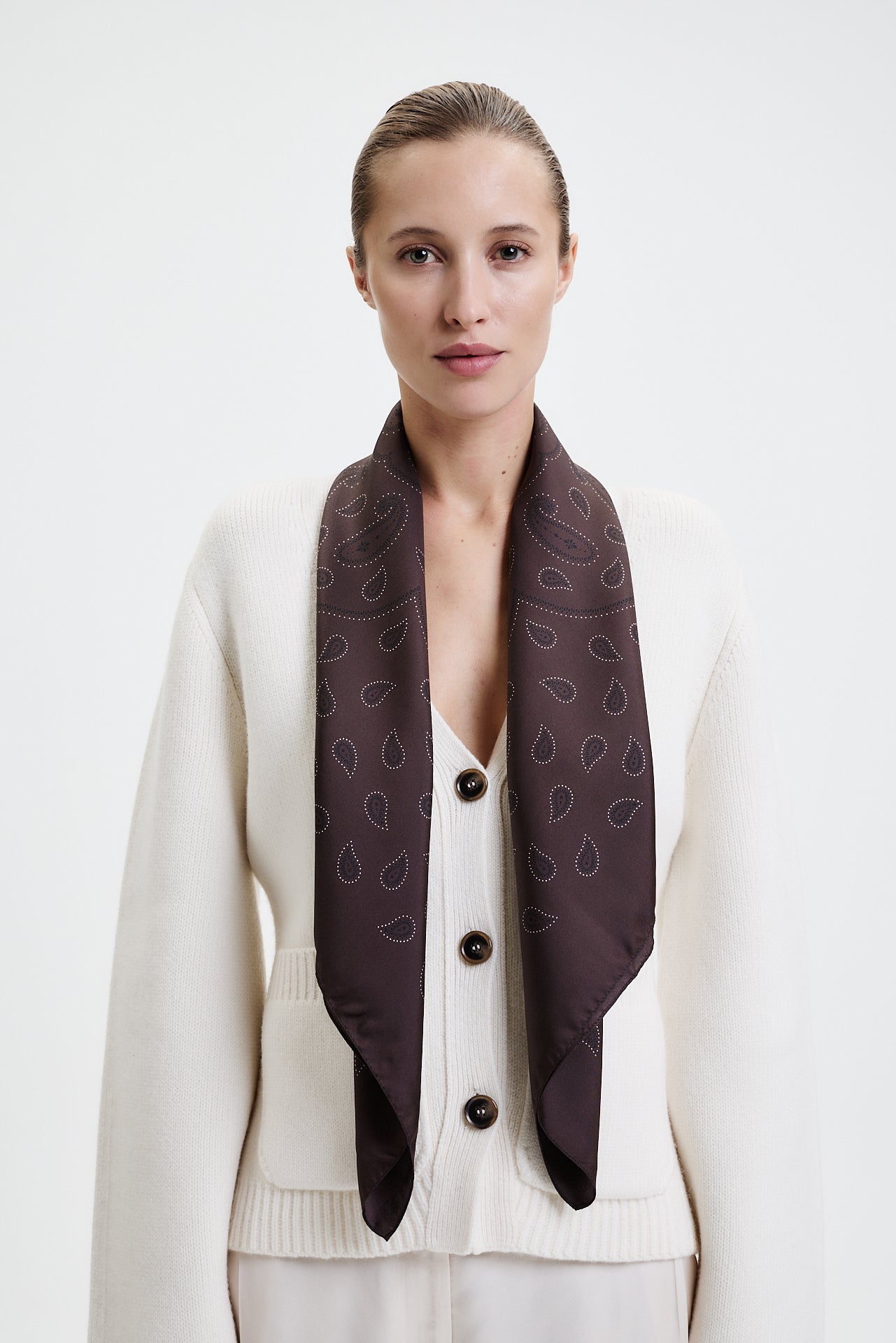 Silk Scarf Paisley 90 Chocolate