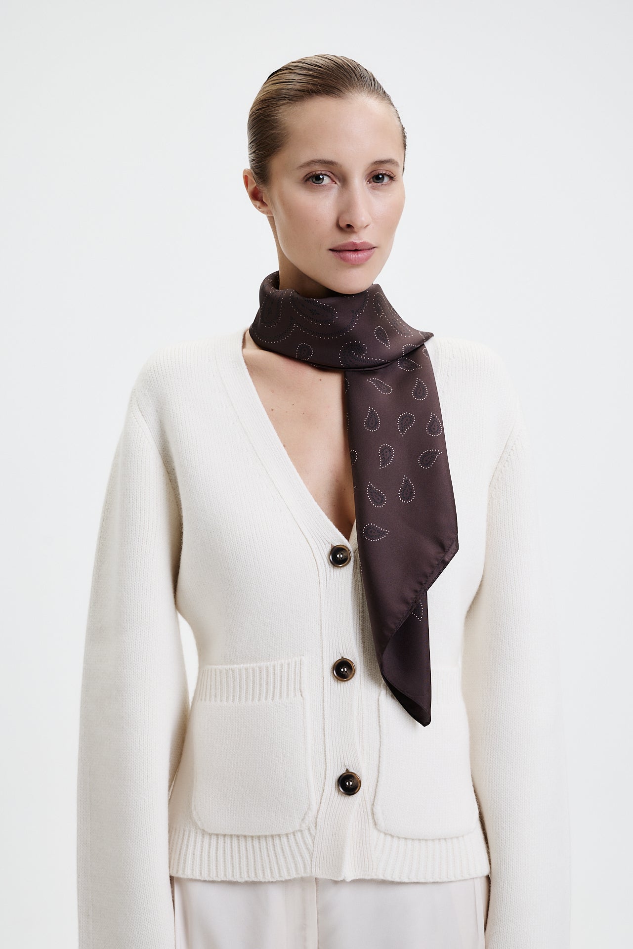 Silk Scarf Paisley 90 Chocolate