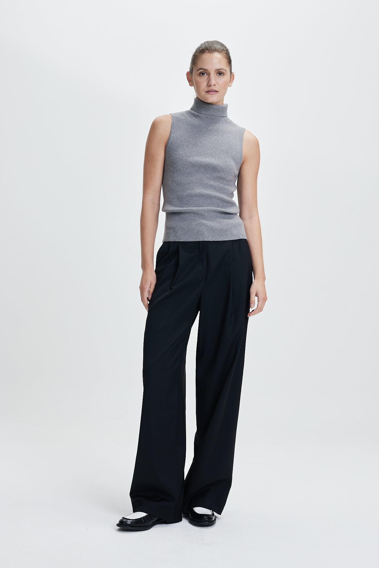 Rib Turtleneck Top Grey