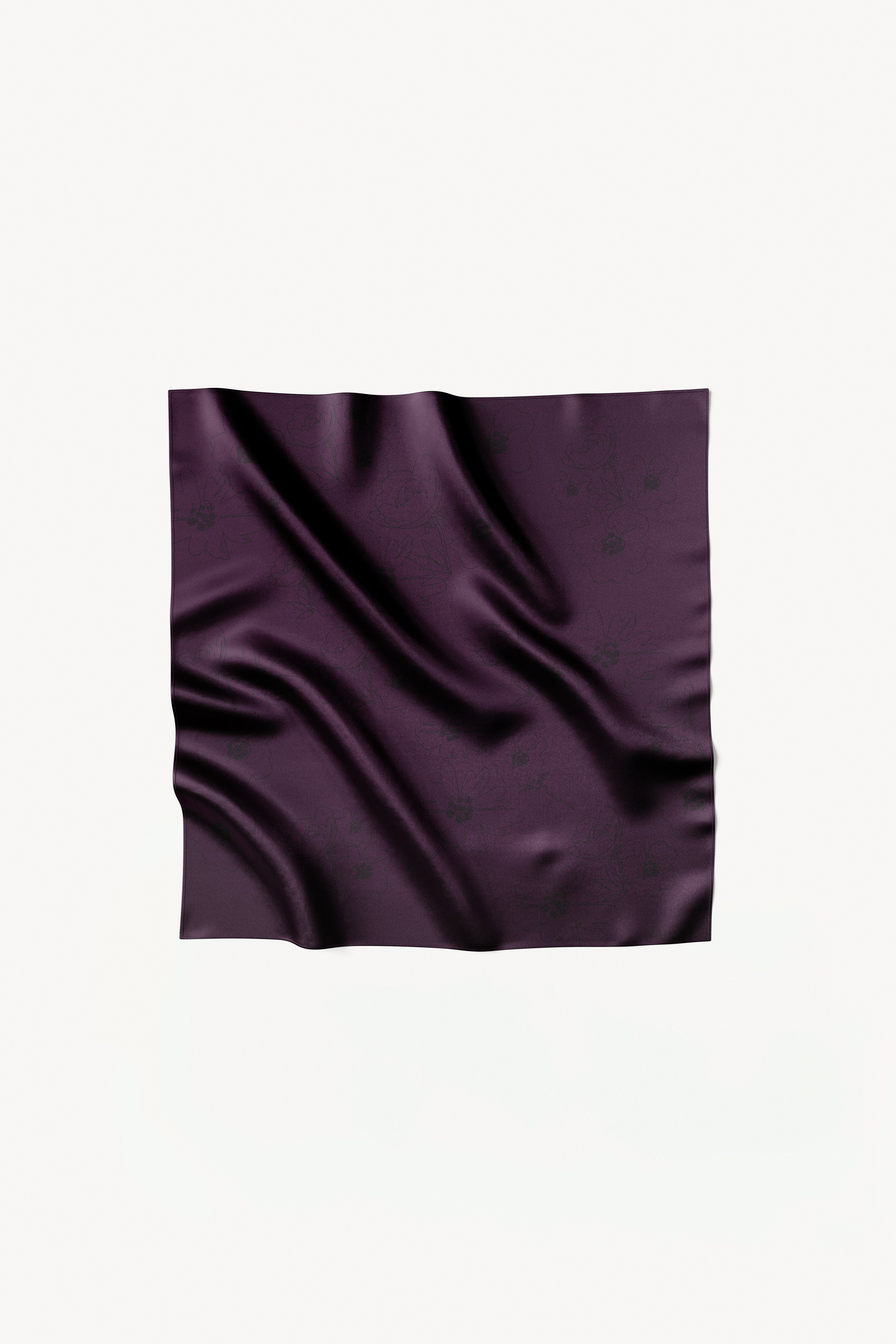 Silk Scarf Flowers 70 Aubergine