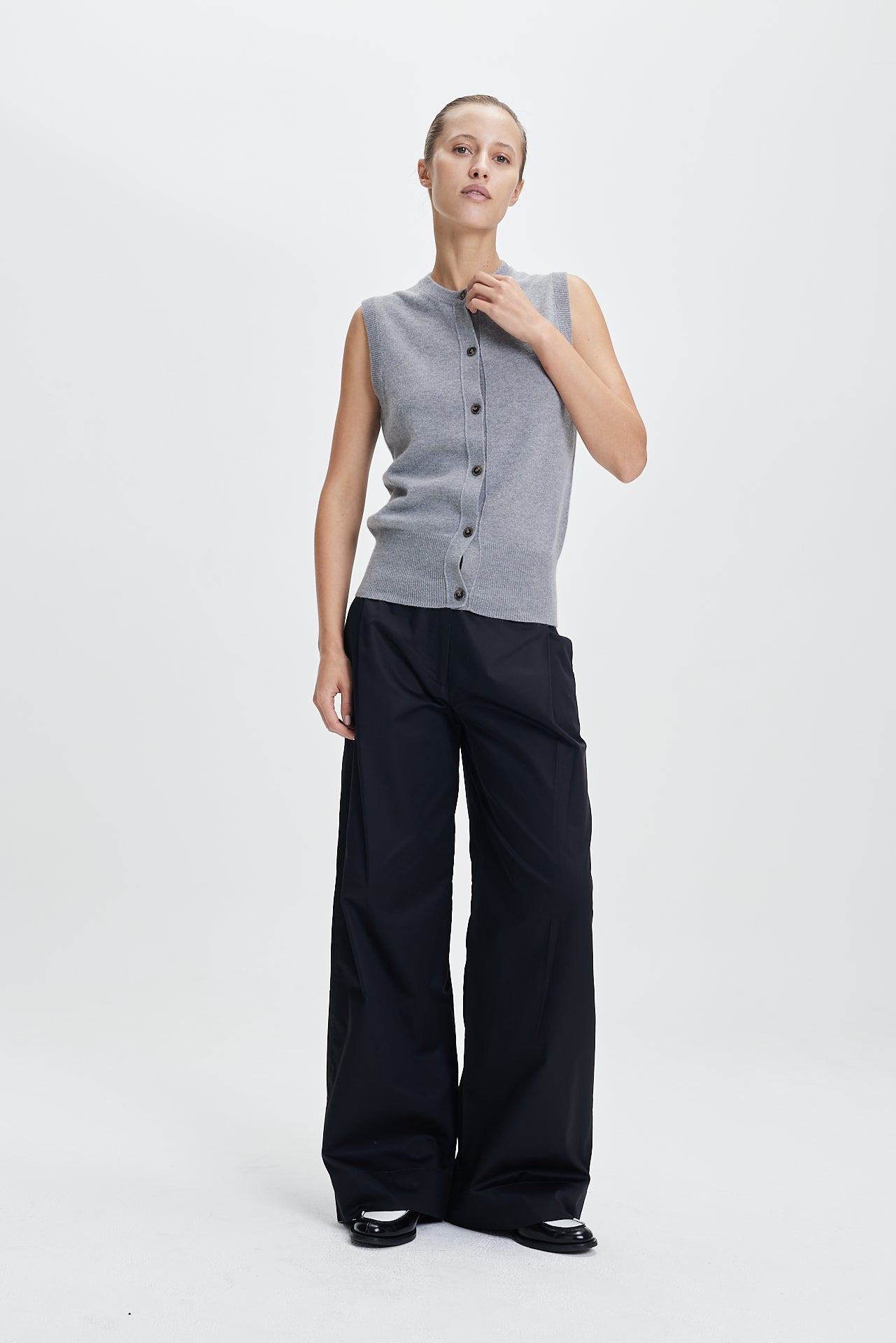 Fine Cashmere Cardigan Vest Grey