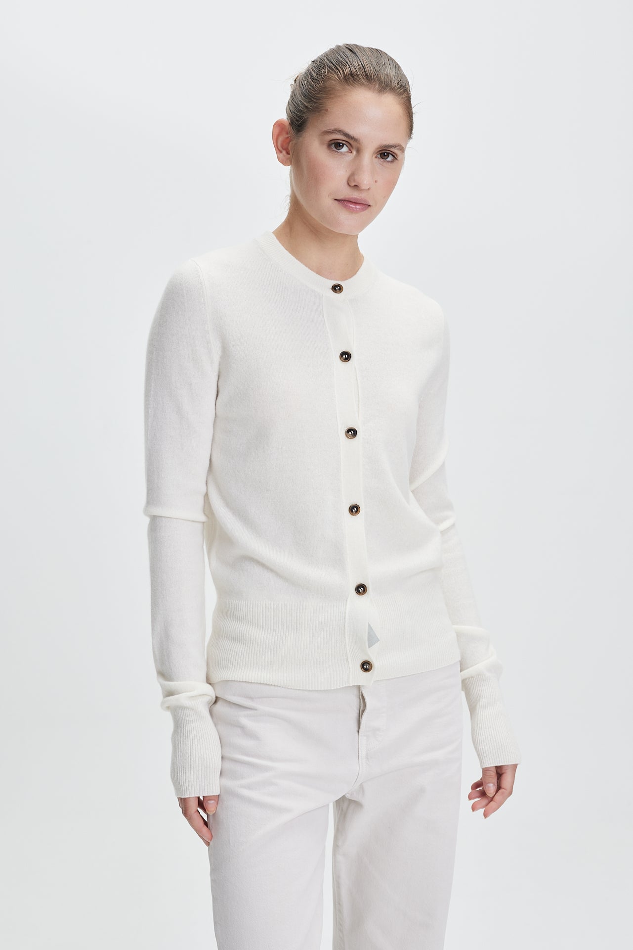 Fine Cashmere Crewneck Cardigan Off-White