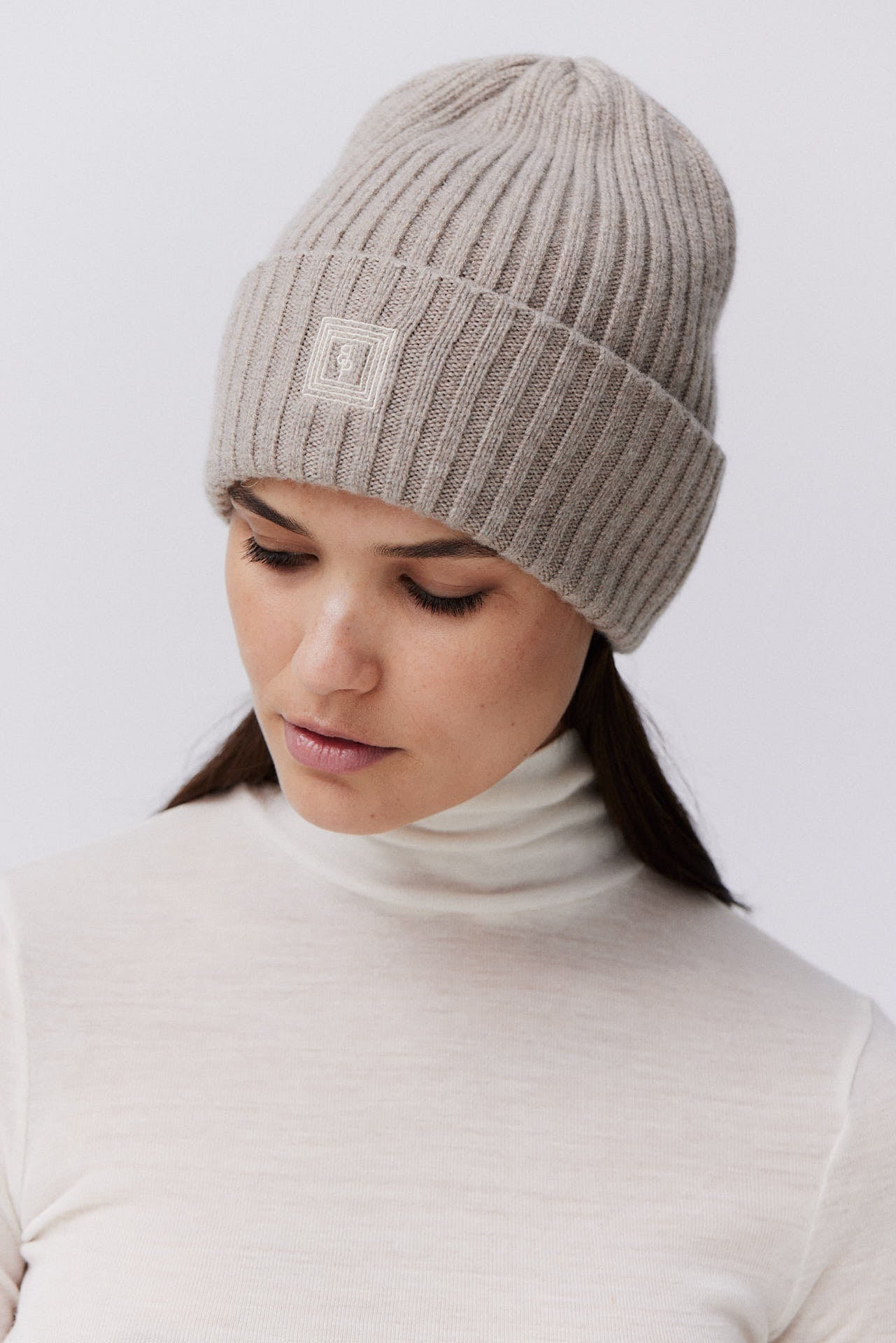 Cashmere Rib Beanie Taupe