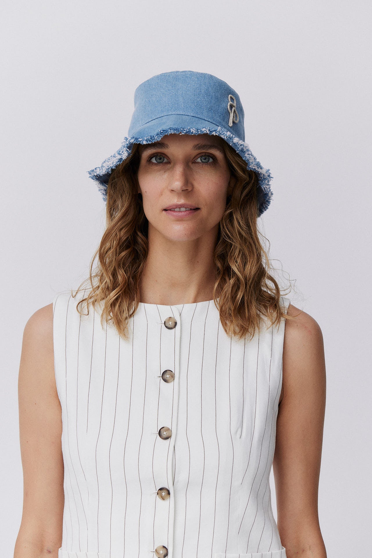 Cotton Fringed Bucket Hat Denim
