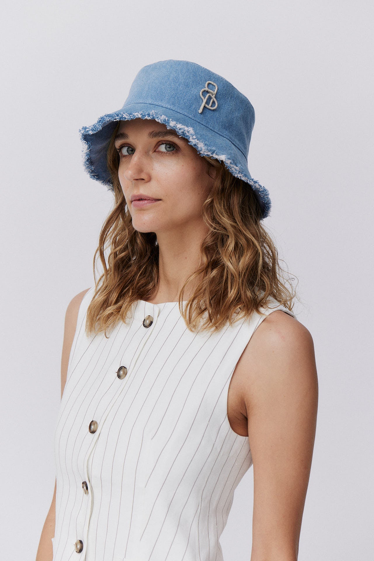 Cotton Fringed Bucket Hat Denim