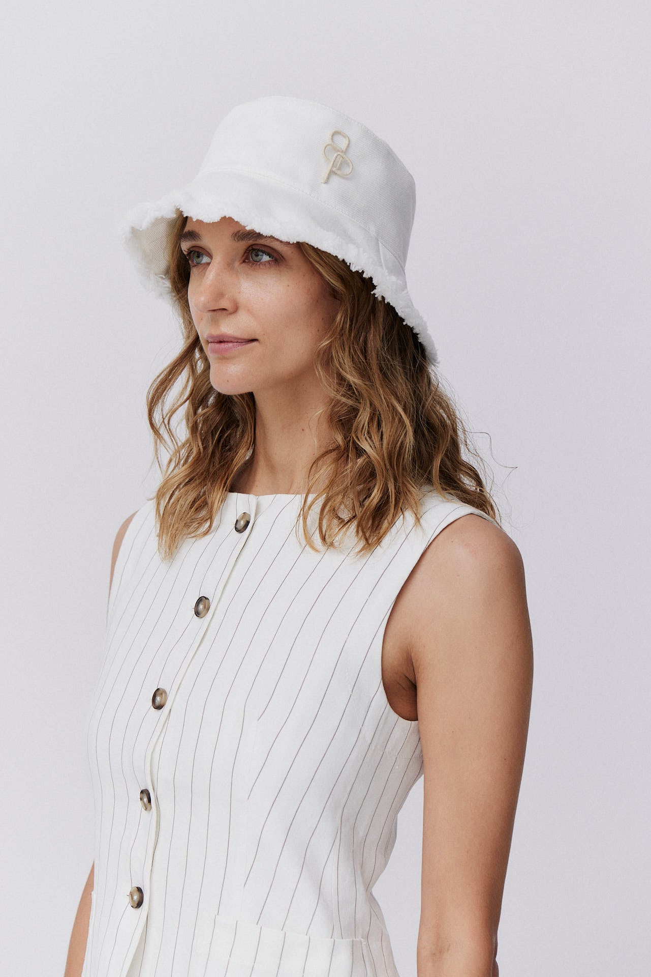 Cotton Fringed Bucket Hat White