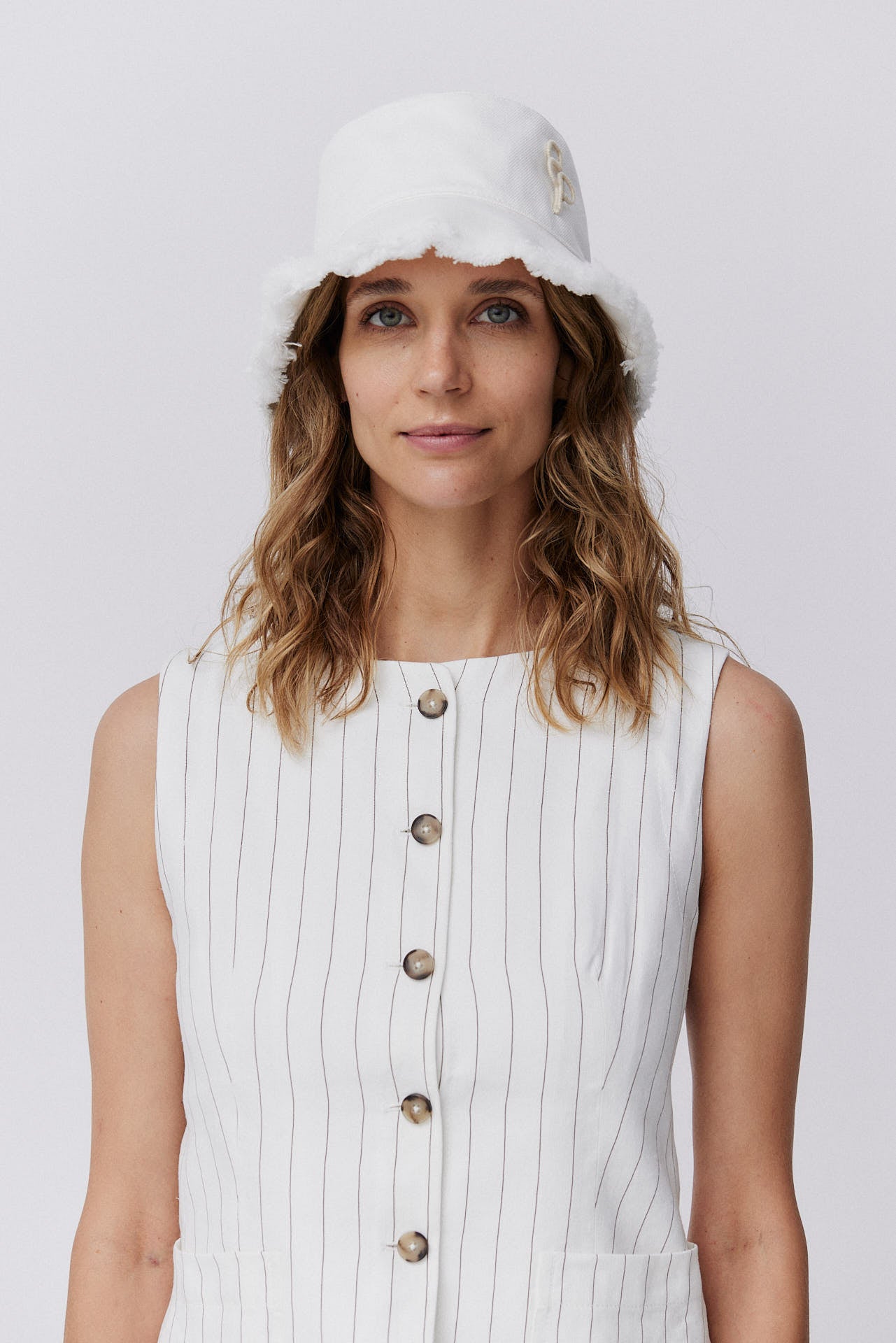 Cotton Fringed Bucket Hat White