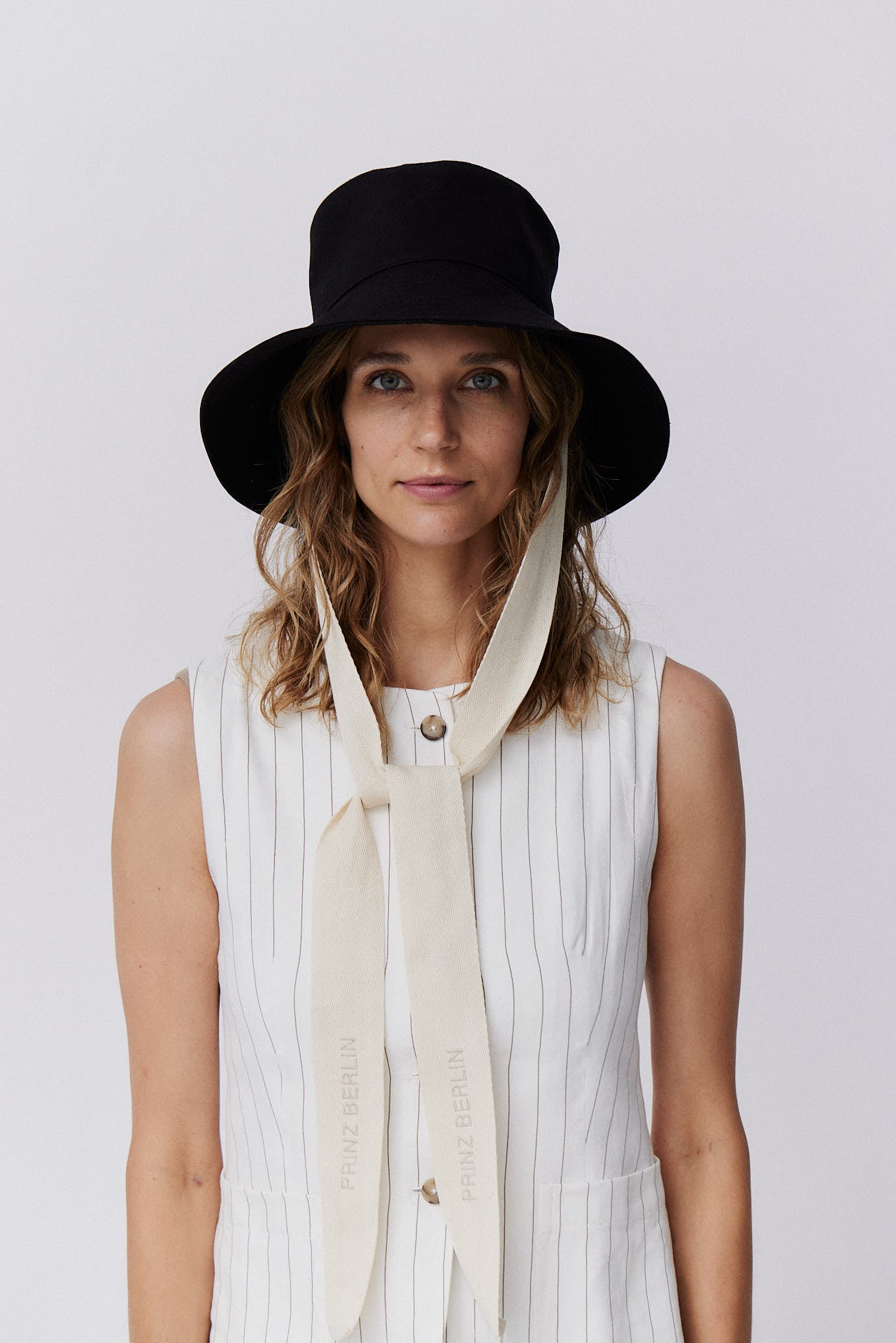 Cotton Bucket Hat Long Brim Black