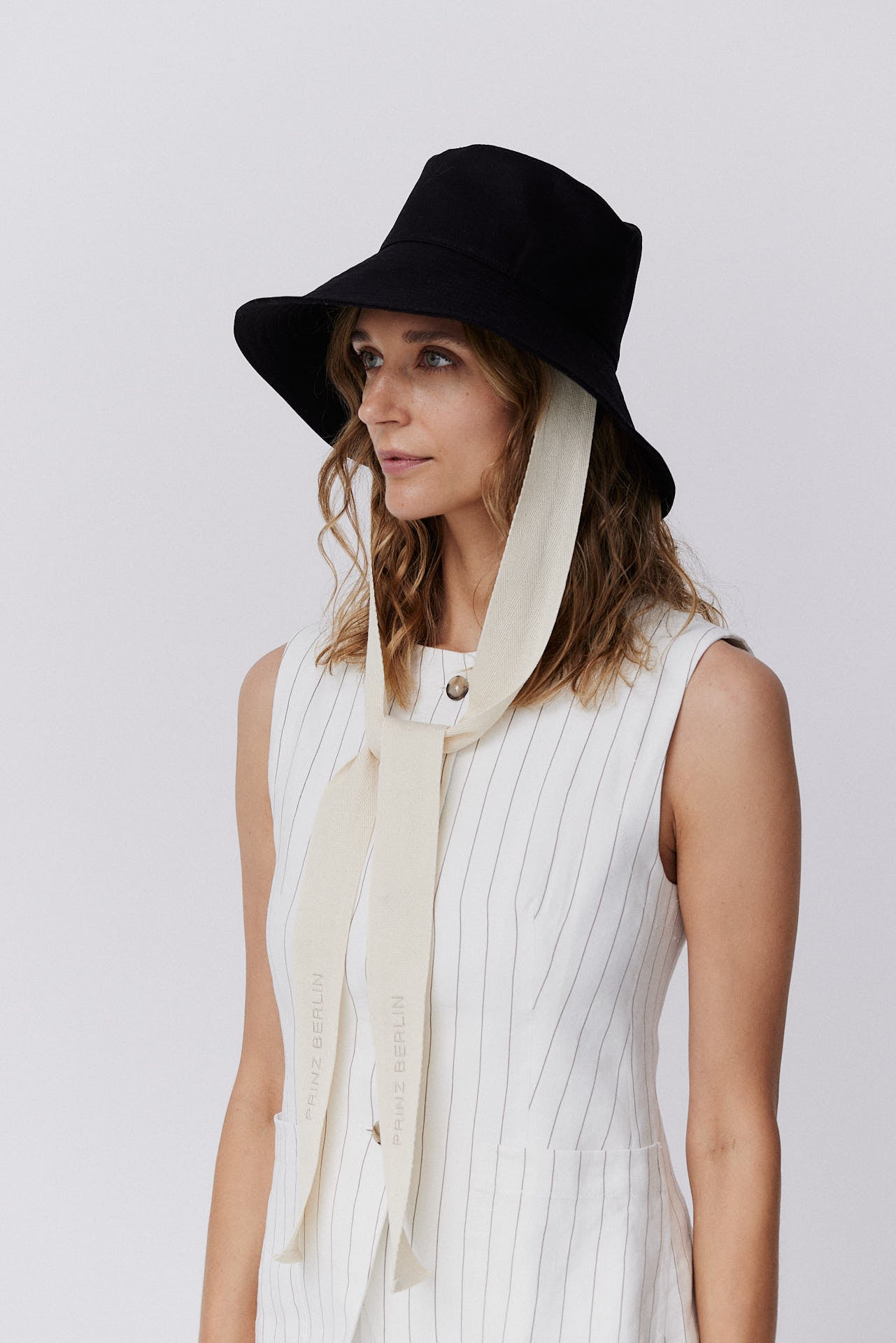 Cotton Bucket Hat Long Brim Black