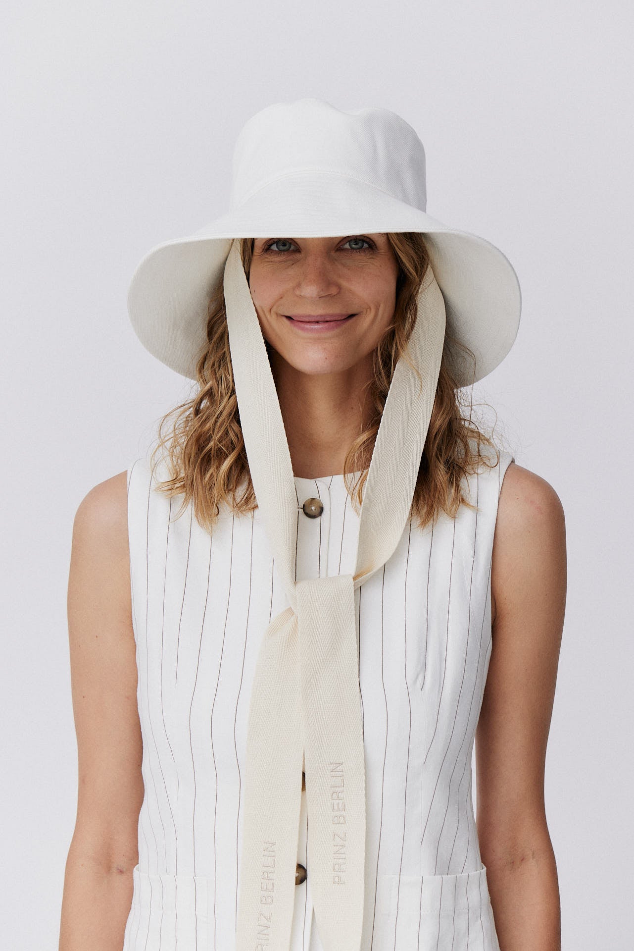 Cotton Bucket Hat Long Brim White